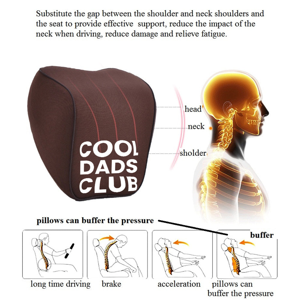 Cool Dads Club Lumbar Support Cushion for Car and Headrest Neck Pillow Kit, Custom For Cars, Ergonomically Design for Car Seat, Father's Day Gift, Car Accessories - Delicate Leather