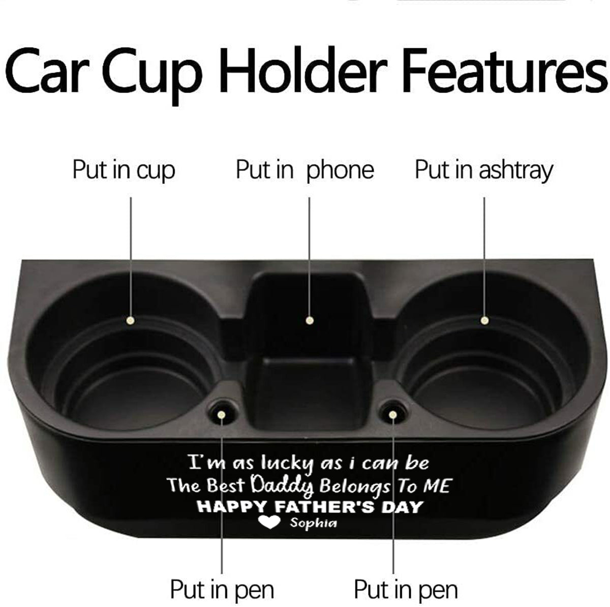 Personalized Cup Holder Portable Multifunction Vehicle Seat Cup Cell Phone Drinks Holder Box Car Interior Organizer, Happy Father's Day, Custom For Your Cars, Car Accessories, Gift for Daddy - Delicate Leather