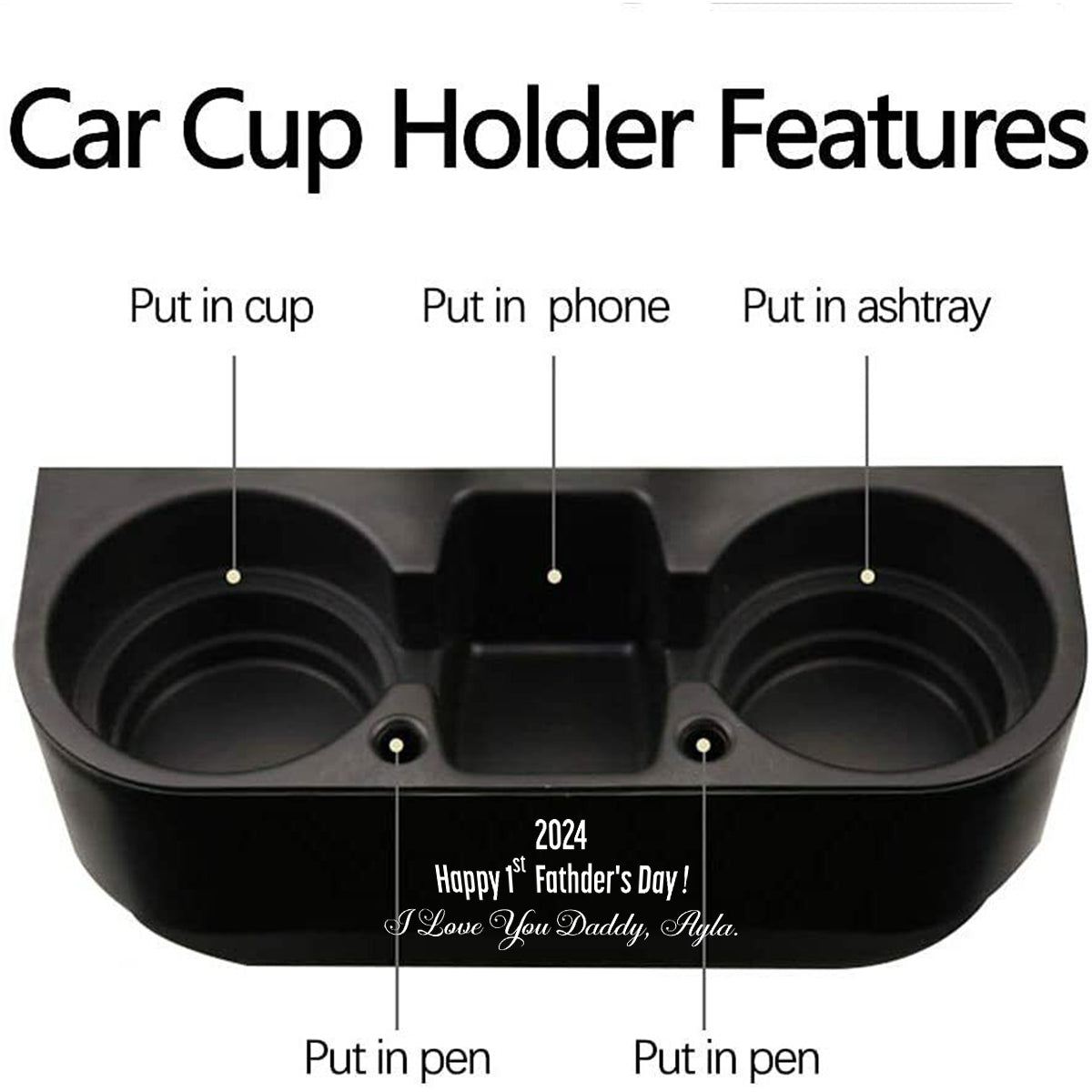 Personalized Cup Holder Portable Multifunction Vehicle Seat Cup Cell Phone Drinks Holder Box Car Interior Organizer, I Love You Daddy, Happy Father's Day, Custom For Your Cars, Car Accessories, Gift for Daddy