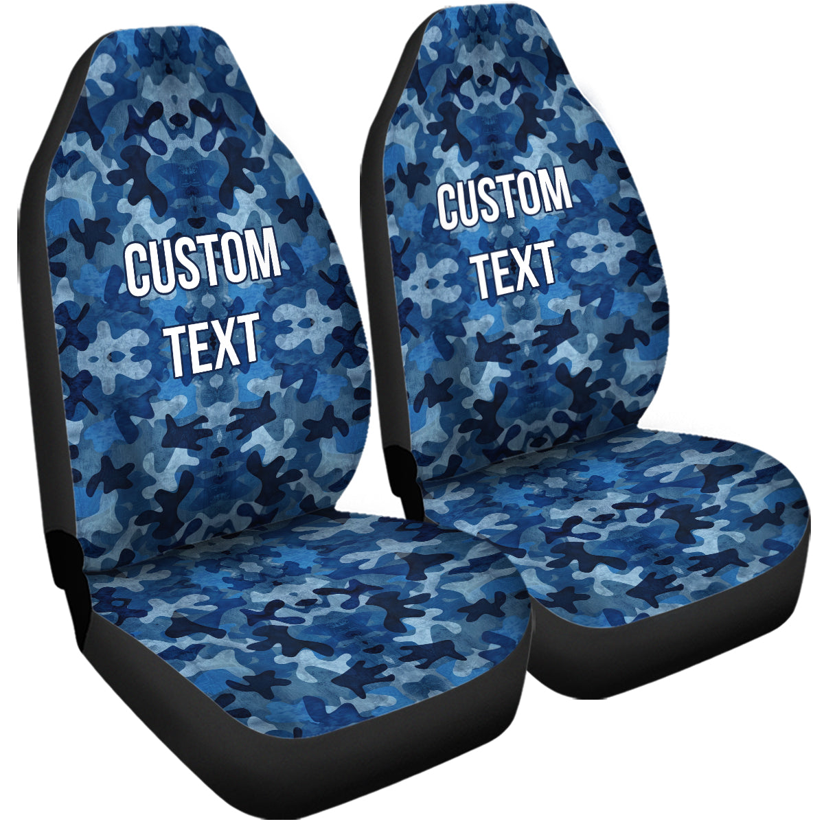 Personalized Custom Camo Car Seat Covers Blue Camouflage Set of 2 Seat Protectors Universal Fit For Car SUV Bucket Seats, Camo 02 - Delicate Leather