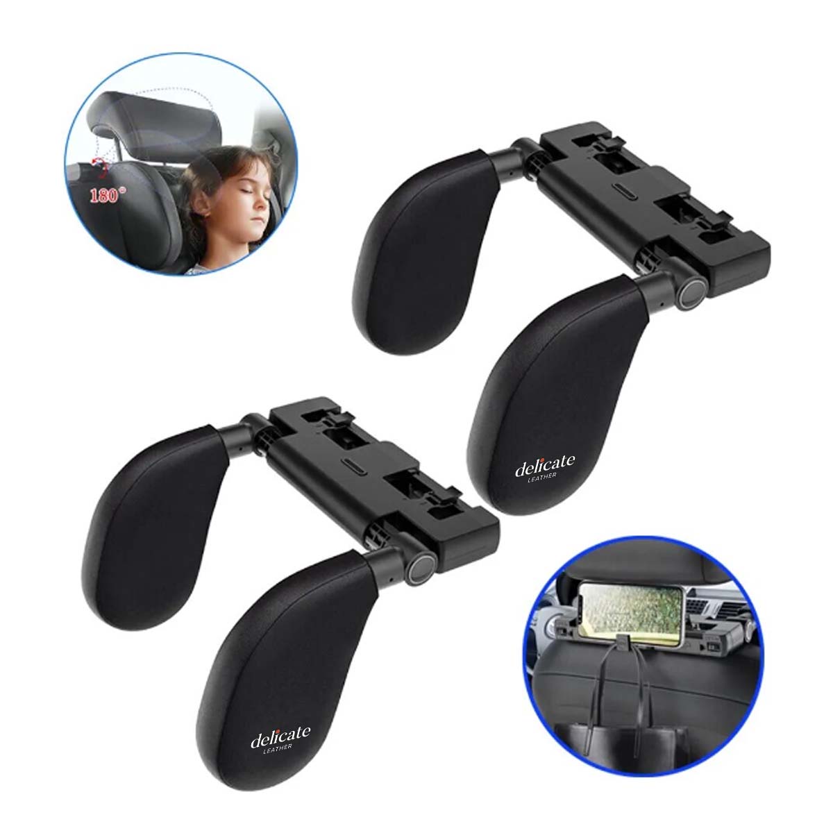 Single Car Seat Headrest Pillow: The Ultimate Travel Comfort and Support Solution for Your Car Interior – U-Shaped Pillow Ideal for Kids - Delicate Leather