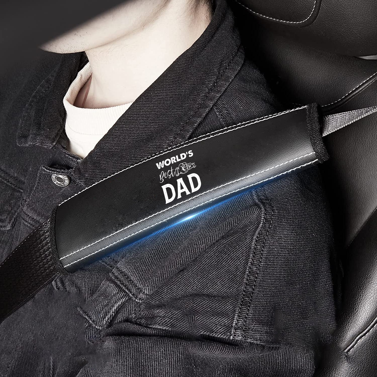 World's Best Dad Car Seat Belt Covers (2PCS), Custom For Your Cars, Microfiber Leather Seat Belt Shoulder Pads for More Comfortable Driving, Father's Day Gift, Car Accessories - Delicate Leather