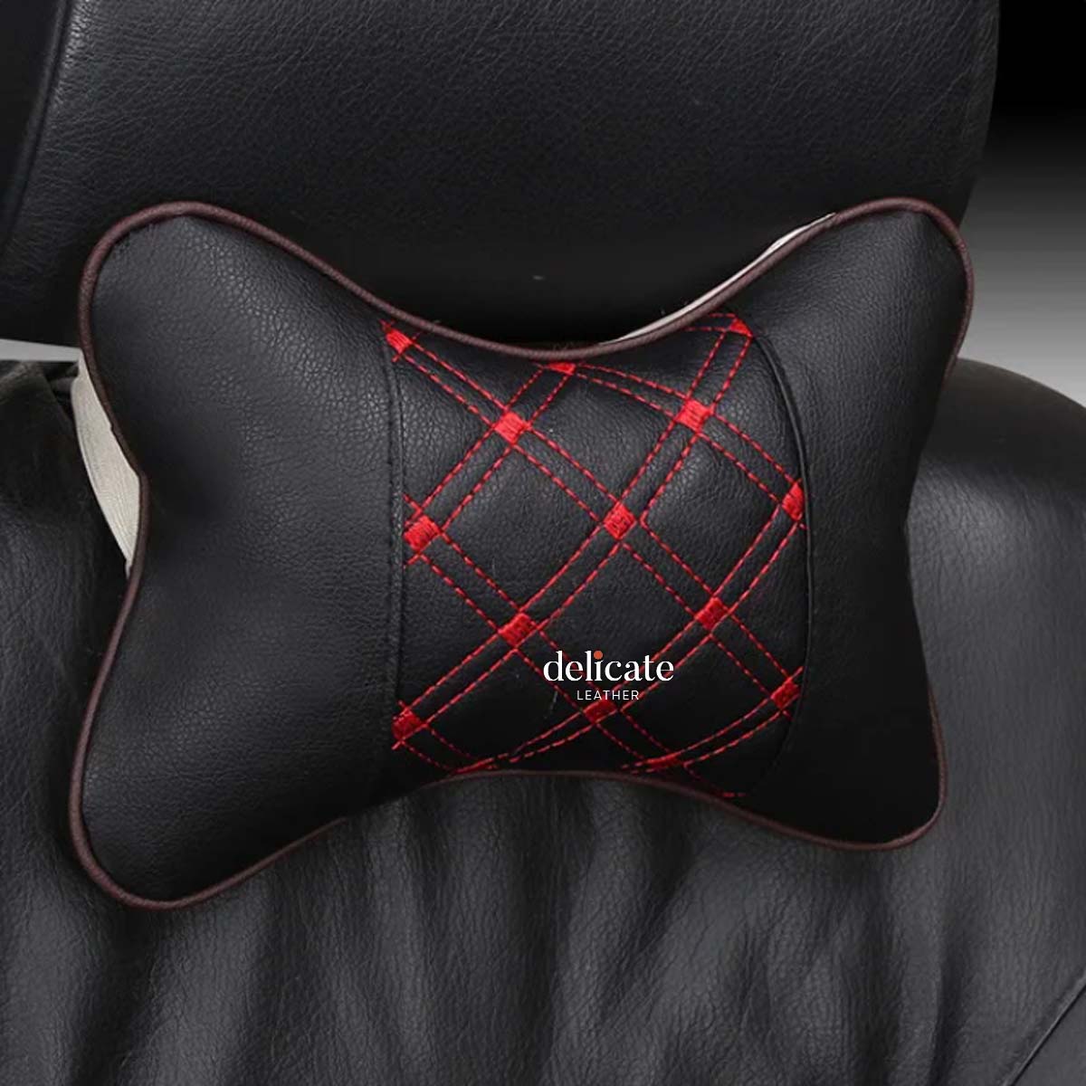 New Car Neck Pillow with Diamond Embossed Design for Universal Auto Safety and Comfort. - Delicate Leather