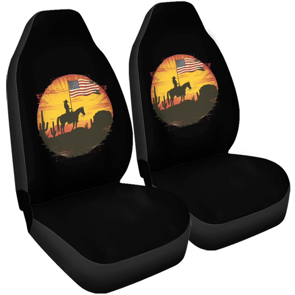 American Flag Car Seat Cover, Cowboy Girl Riding Horse In The Desert , Front Seat Protector, For SUV, Car Accessories For Unisex, Car Seat Cover, Gift 09 - Delicate Leather