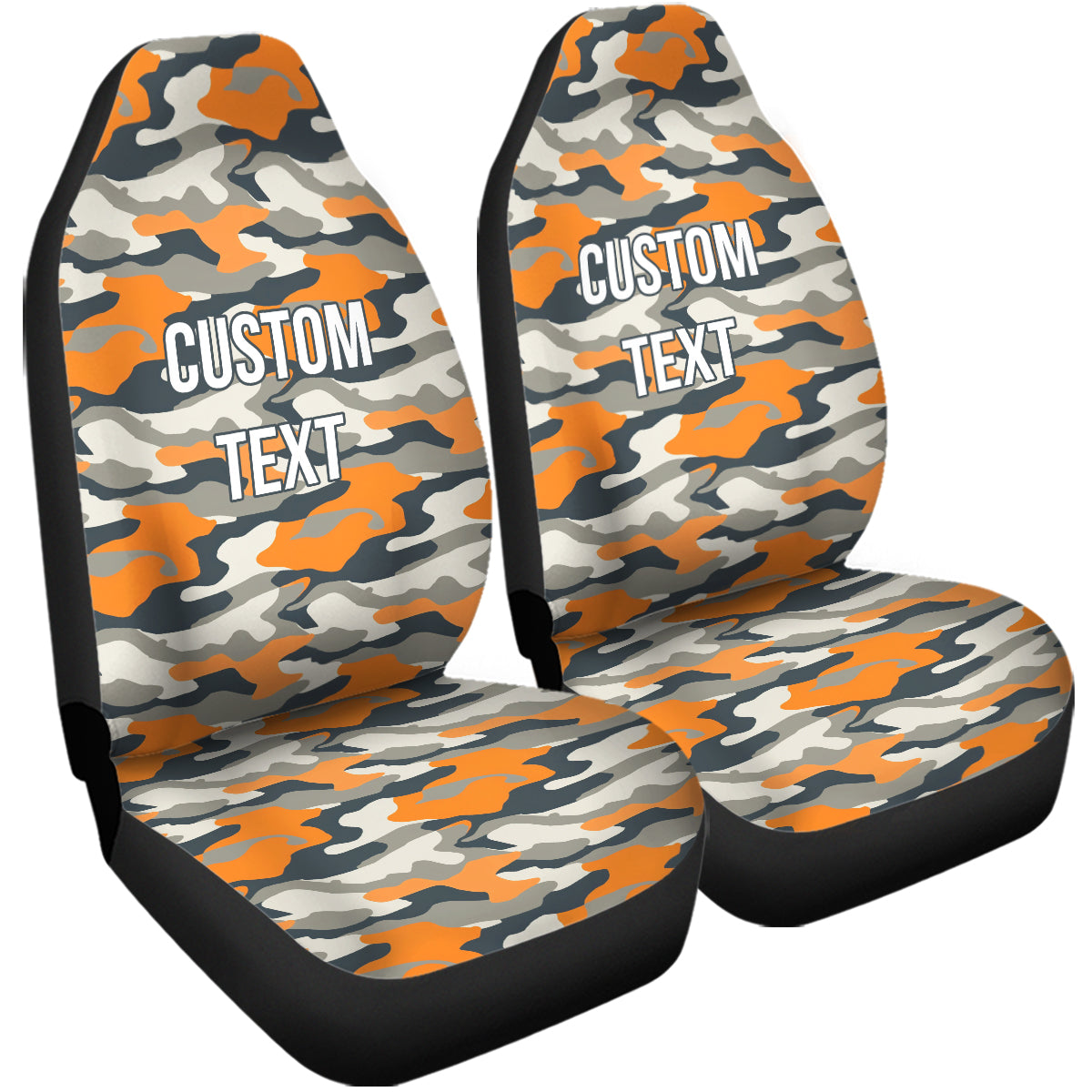 Personalized Custom Camo Car Seat Covers Dark Gray and Orange Camouflage Set of 2 Seat Protectors Universal Fit For Car SUV Bucket Seats, Camo 01 - Delicate Leather