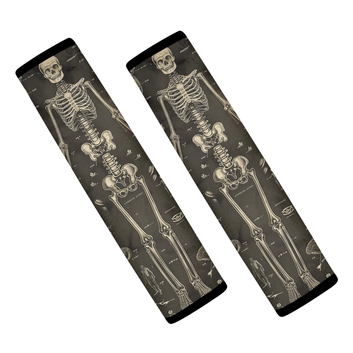 Happy Halloween Seat Belt Covers (2PCS) , Black Gothic Human Bones and Anatomy Microfiber Leather Seat Belt Shoulder Pads for More Comfortable Driving, Halloween 06