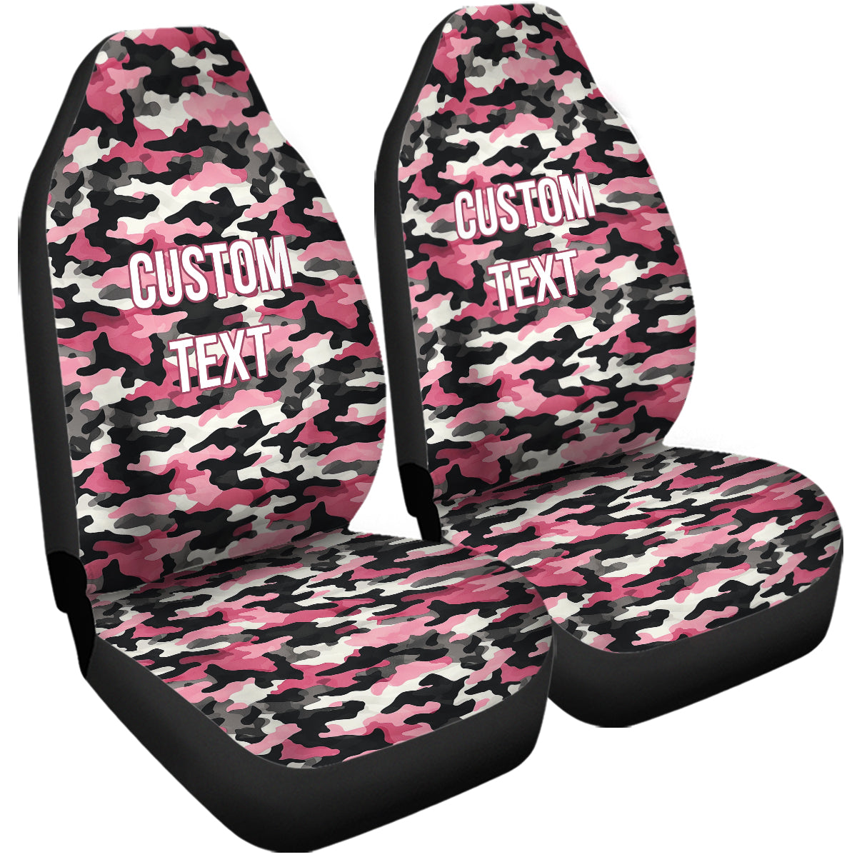 Personalized Custom Camo Car Seat Covers Pink And Black Camouflage Set of 2 Seat Protectors Universal Fit For Car SUV Bucket Seats, Camo 08 - Delicate Leather