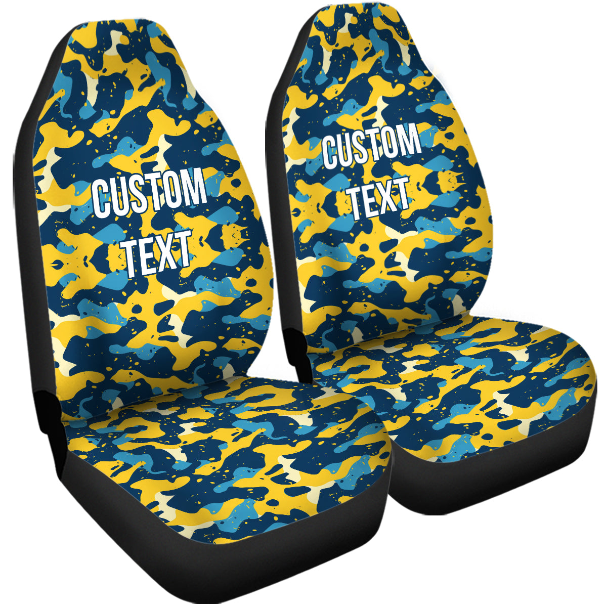 Personalized Custom Camo Car Seat Covers Blue And Yellow Camo Camouflage Set of 2 Seat Protectors Universal Fit For Car SUV Bucket Seats, Camo 15 - Delicate Leather