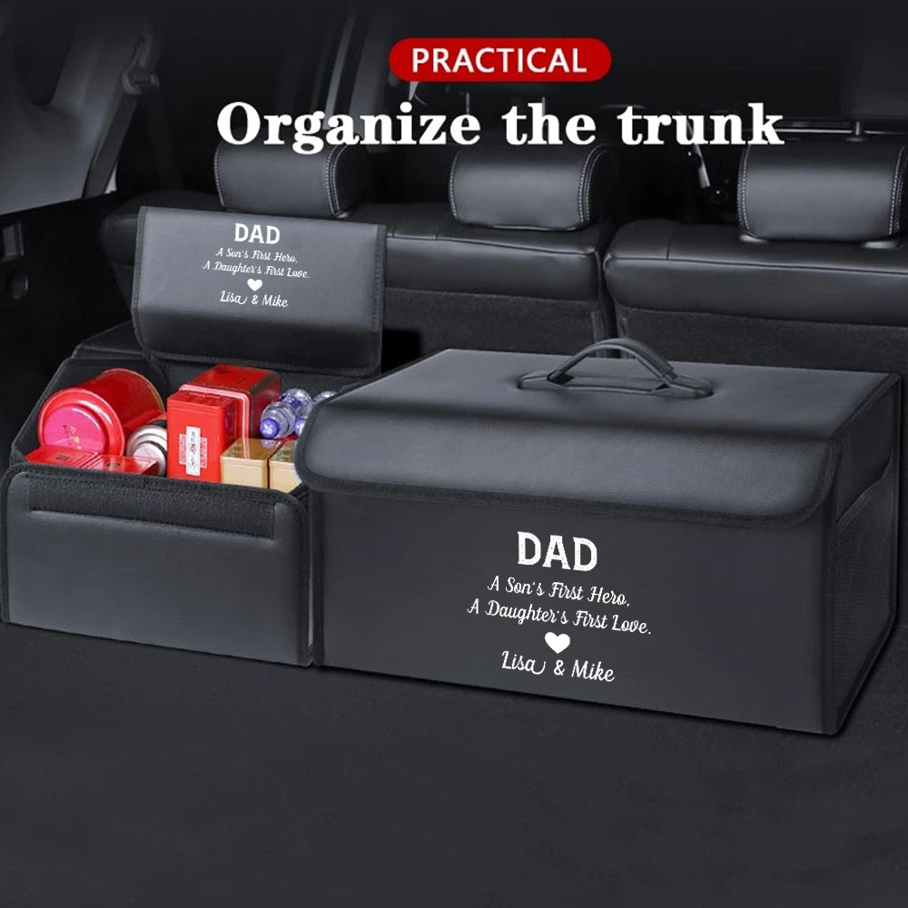 Personalized Foldable Trunk Storage Luggage Organizer Box, Custom-Fit For Car, SUV Trunk Organizer Van Cargo Carrier Caddy for Shopping, Camping Picnic, Home Garage, Gift for Daddy 10 - Delicate Leather