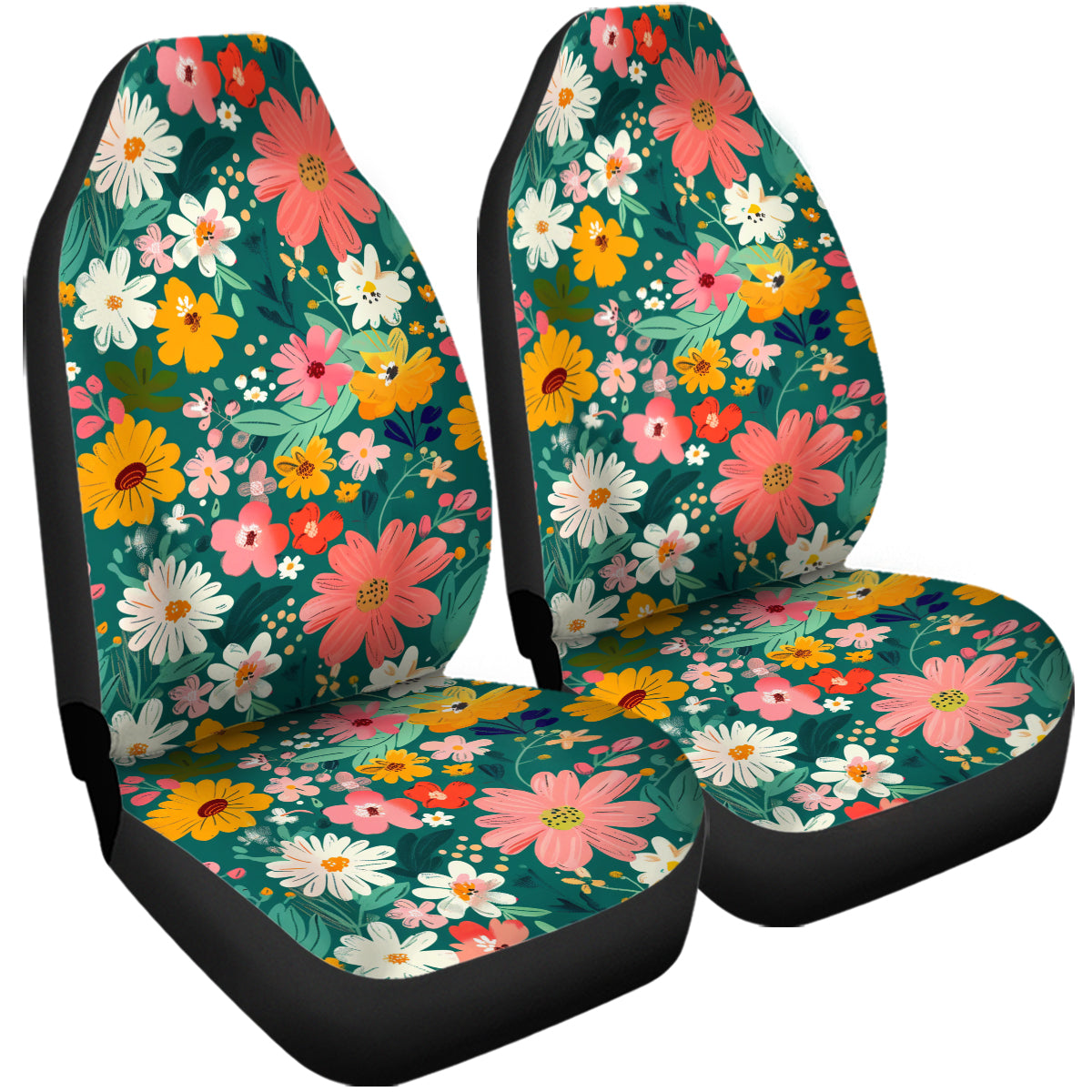 Cottagecore Green Floral Car Seat Covers Full Set, Nature Boho Flowers Seat Cover For Women, Steering Wheel Cover, Cute Car Accessories Gift, Flower