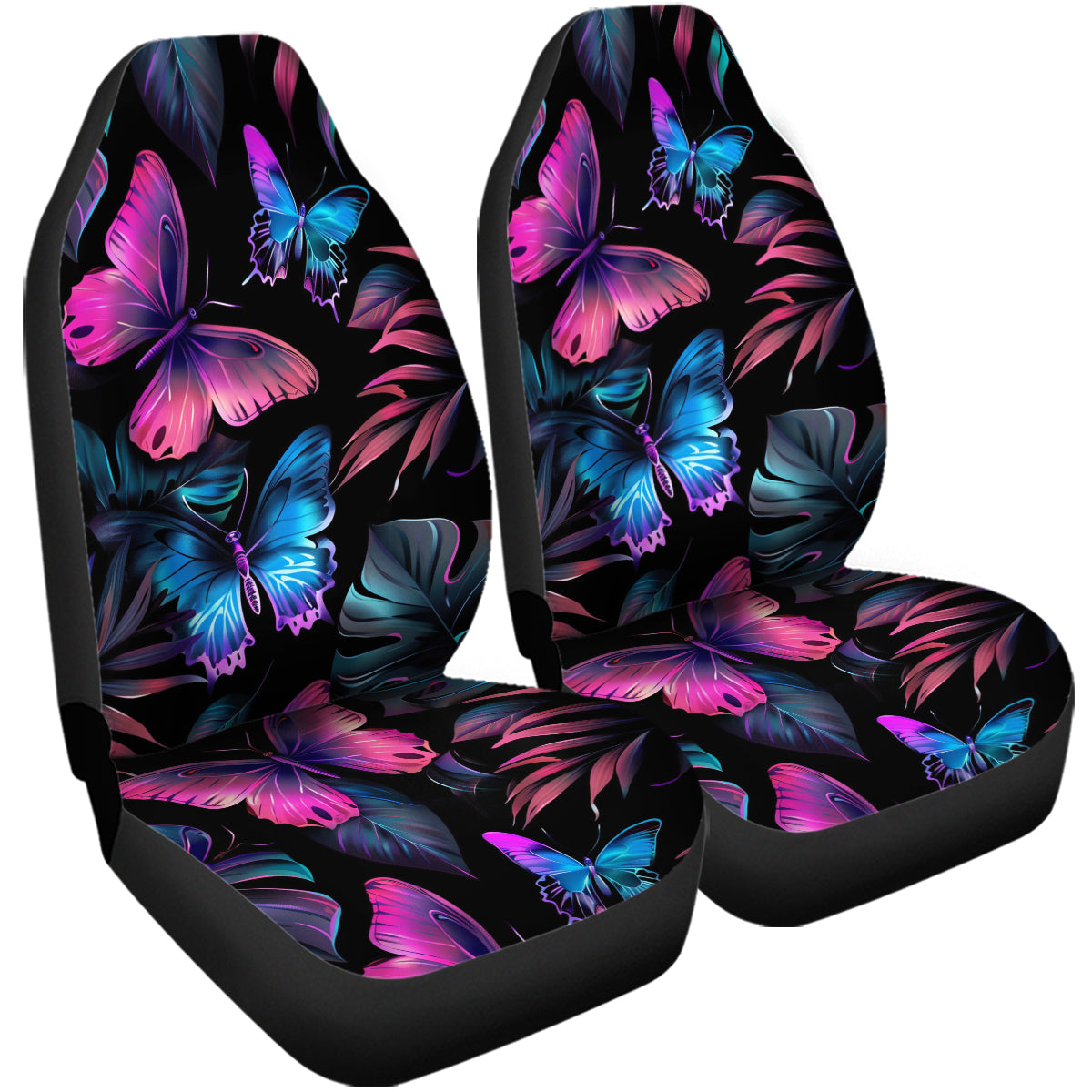 Butterfly Car Seat Cover, Tropical Leaf Car Seat Protector Cover for Women Men, Comfortable 2 Piece Car Seat Covers Universal Fit for Most Vehicle Cars, Blue and Purple,Tropical and Butterfly 2 - Delicate Leather