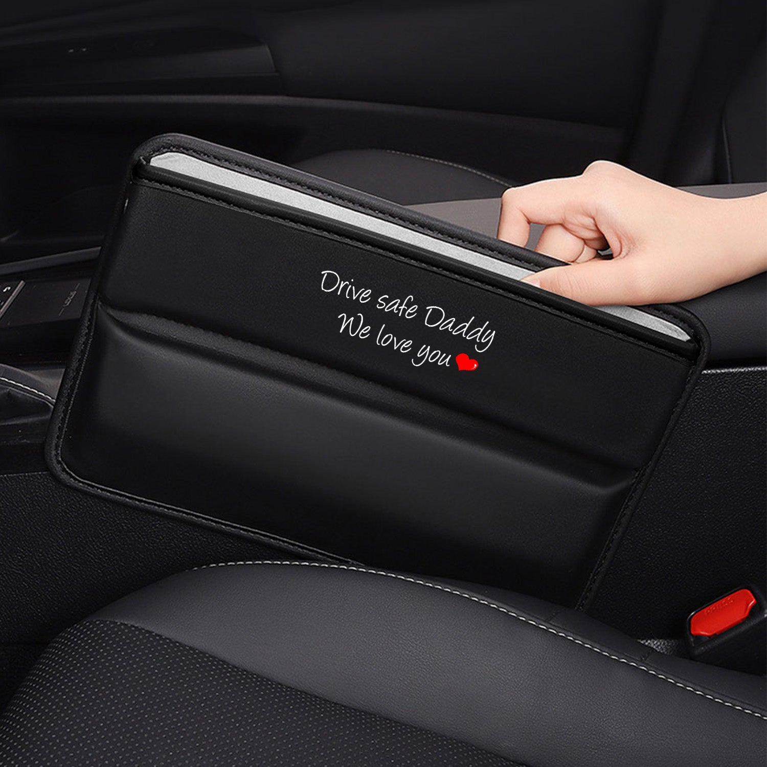 Car Seat Gap Filler Organizer, Custom FIt For Your Cars, Drive Safe Daddy, Multifunctional PU Leather Console Side Pocket Organizer for Cellphones, Cards, Wallets, Keys, Gift for Daddy - Delicate Leather
