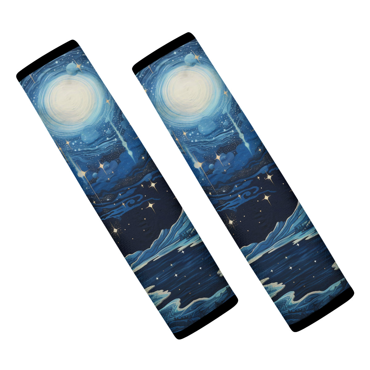 Starry Night Galaxy Seat Belt Covers (2PCS) , Microfiber Leather Seat Belt Shoulder Pads for More Comfortable Driving, Moon And Stars 02 - Delicate Leather