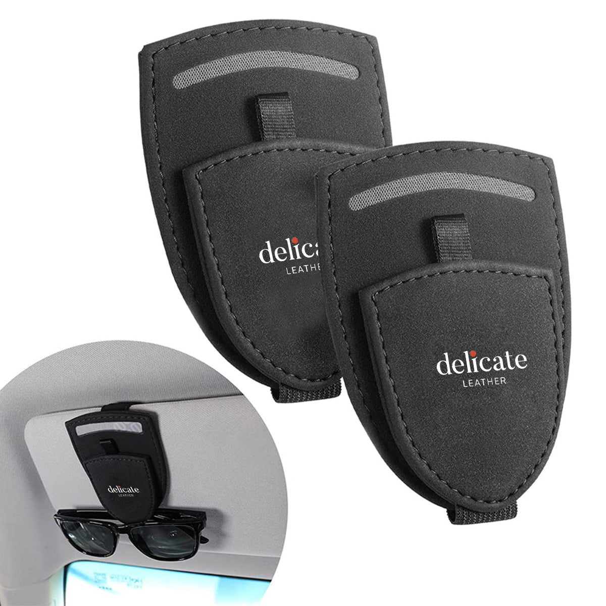 Universal Sunglasses Holder Car Sun Visor Sunglasses Hanger Glasses Holder Card Clip for Car Accessories, Car Organizer, Premium Car Interior Decorations (Black, 2Pcs) - Delicate Leather