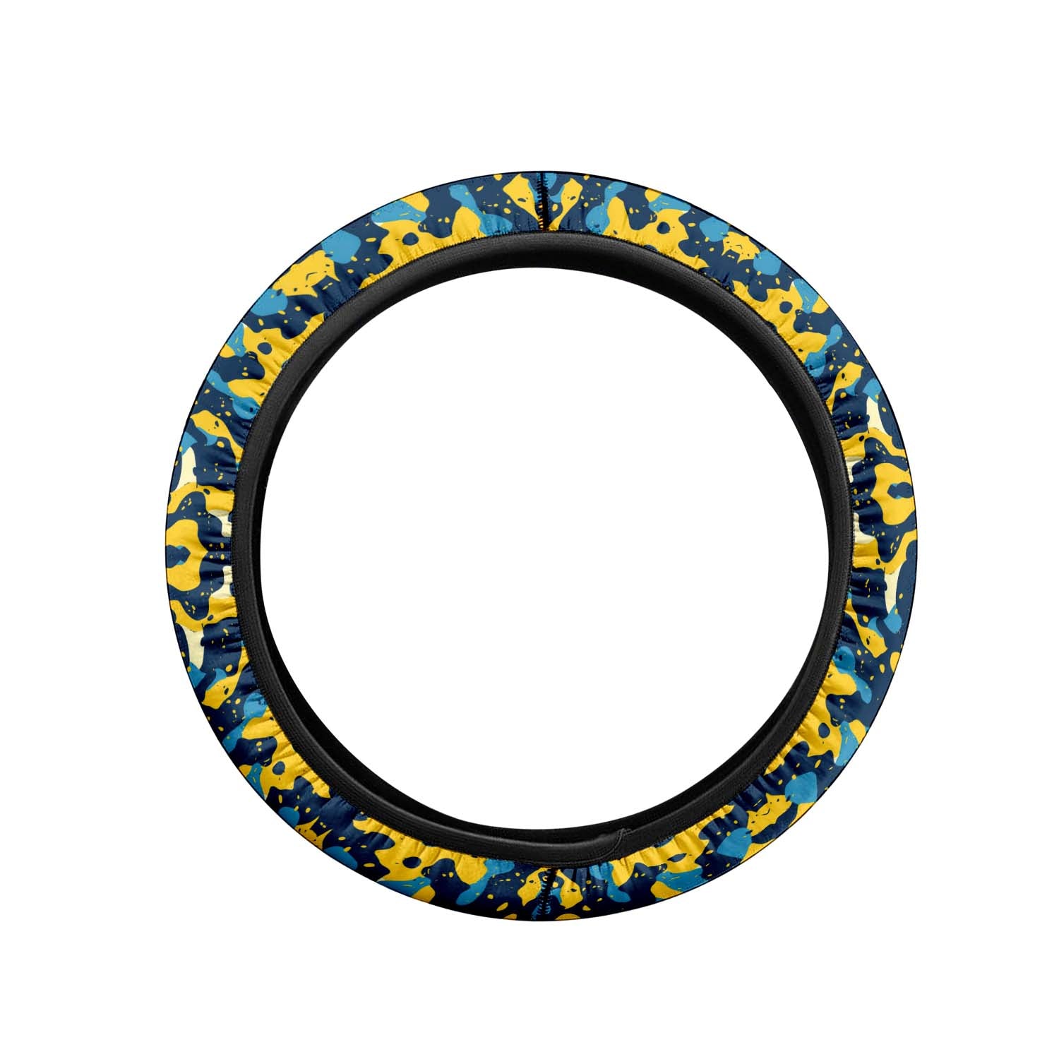 Car Steering Wheel Cover Update Version, Blue and Yellow Camo Camouflage Custom-Fit for Car, Premium Leather Car Steering Wheel Cover , Car Accessories, Camo 15 - Delicate Leather