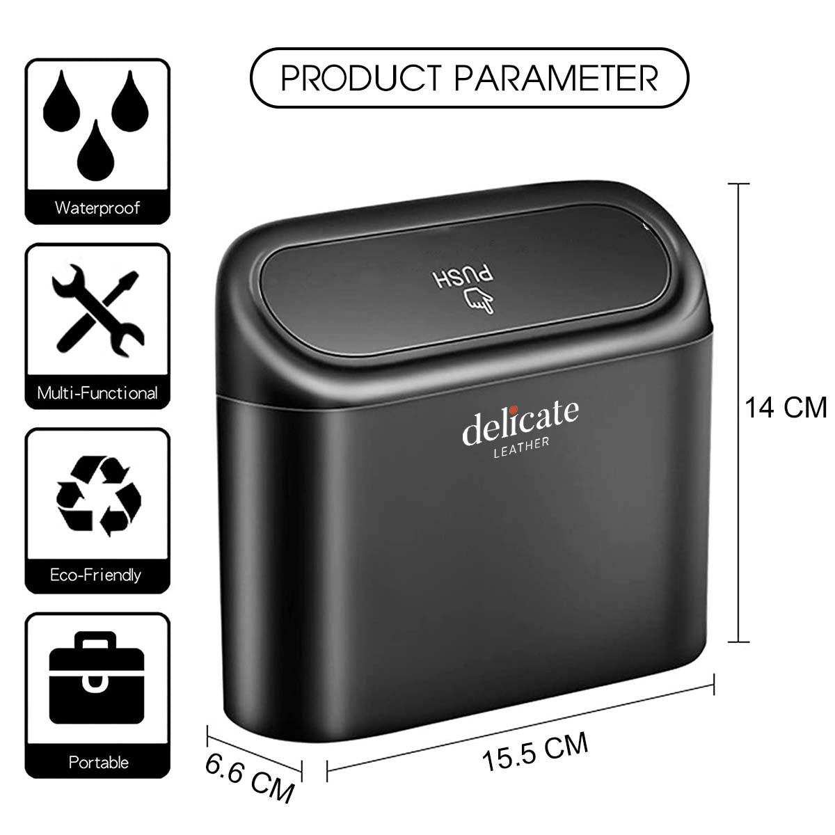 Delicate Leather Car Trash Can, Custom For Cars, Mini Car Accessories with Lid and Trash Bag, Cute Car Organizer Bin, Small Garbage Can for Storage and Organization, Car Accessories AR11996 - Delicate Leather