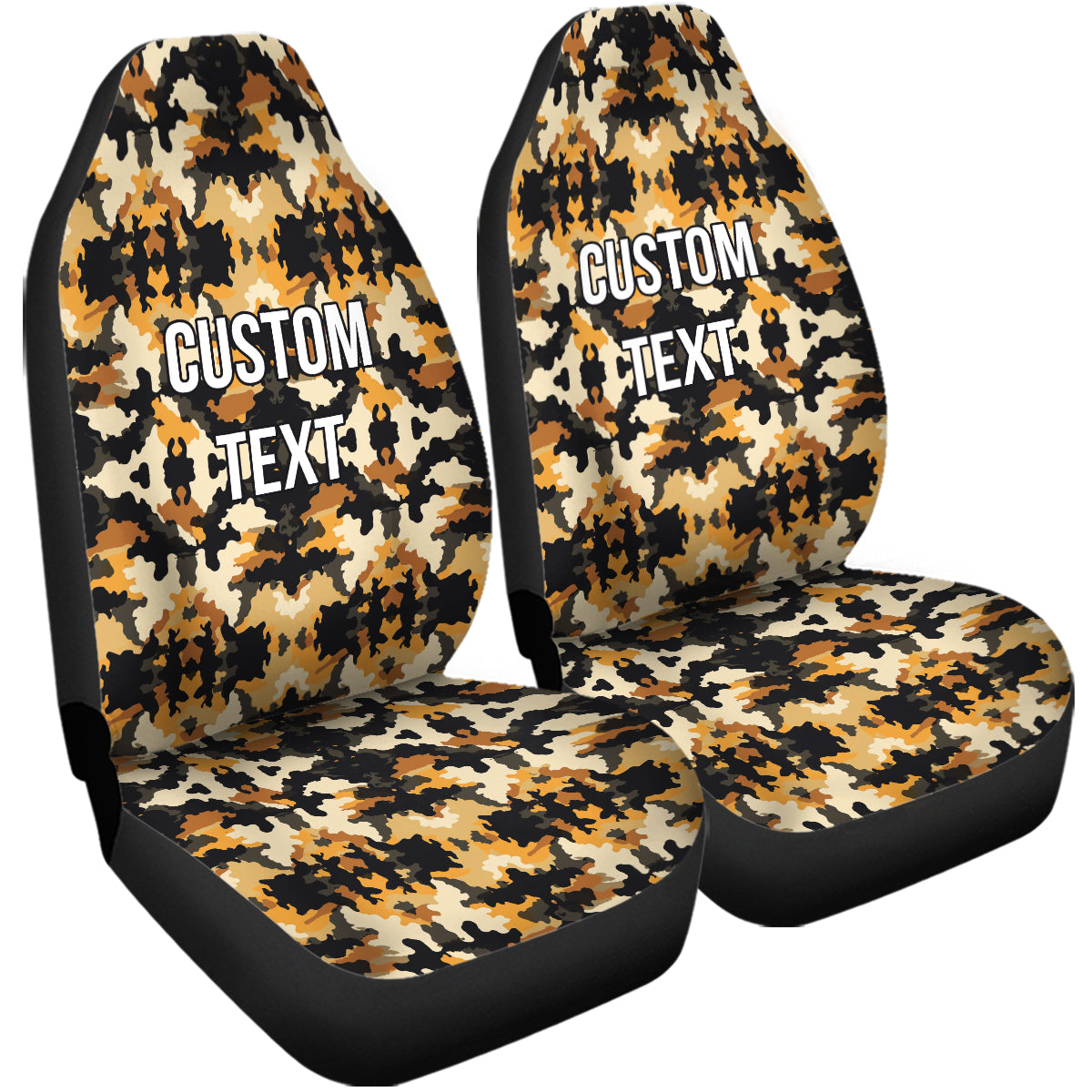 Personalized Custom Camo Car Seat Covers Yellow and Black Camouflage Set of 2 Seat Protectors Universal Fit For Car SUV Bucket Seats, Camo 11 - Delicate Leather