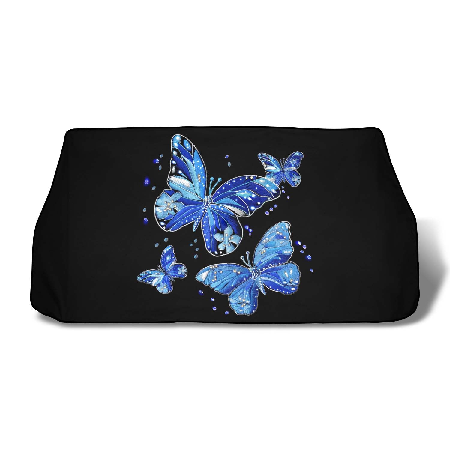 Faux Embroidery Car Windshield Sunshade, Universal Fit Embroidered Blue Butterfly, Fit with all car, UV Rays and Heat Sun Visor Protector Foldable Sun Shade Umbrella, Butterfly 03 - Delicate Leather
