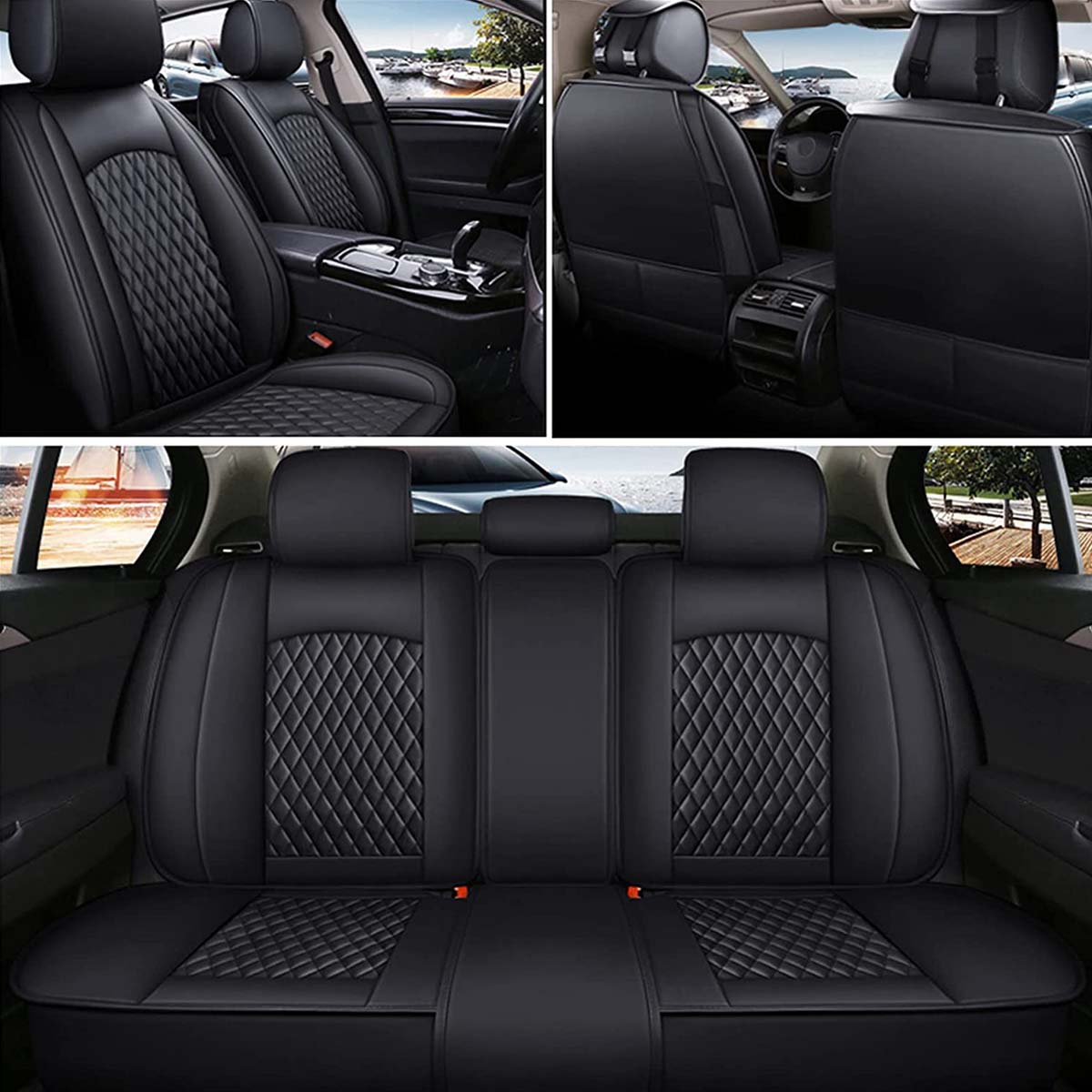 Delicate Leather Car Seat Covers Full Set, Custom For All Cars, Waterproof Leather Front Rear Seat Automotive Protection Cushions