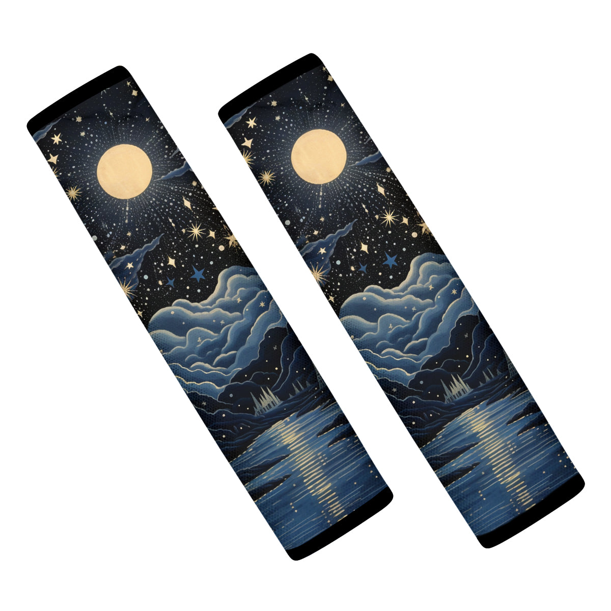 Starry Night Galaxy Seat Belt Covers (2PCS) , Microfiber Leather Seat Belt Shoulder Pads for More Comfortable Driving, Moon And Stars 04 - Delicate Leather