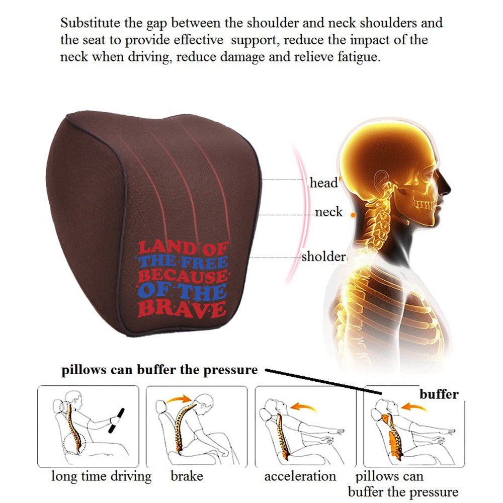 Land Of The Free, Because Of Brave Lumbar Support Cushion for Car and Headrest Neck Pillow Kit, Custom For Cars, Ergonomically Design for Car Seat, Car Accessories, Retro 4th of July 02 - Delicate Leather