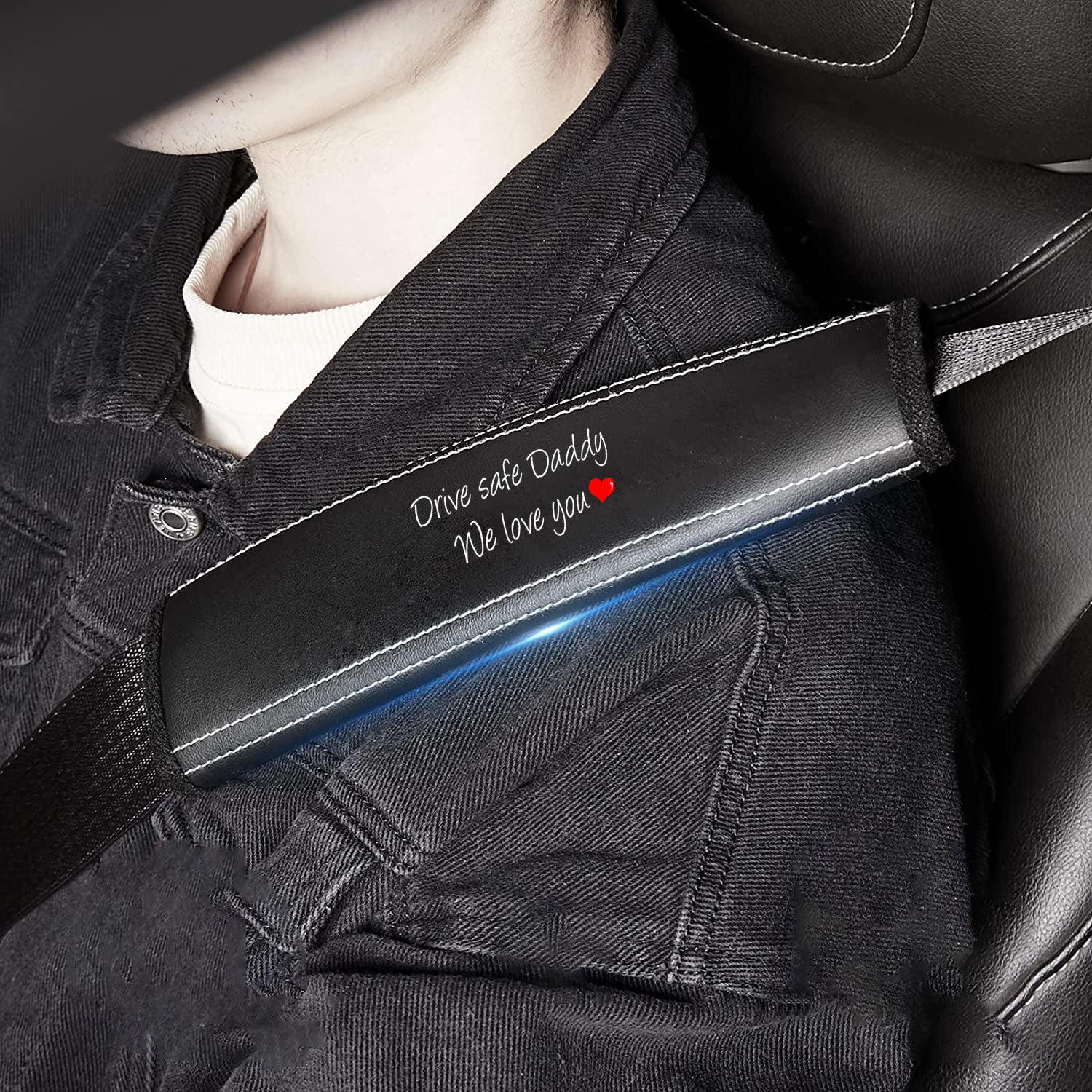 Drive Safe Daddy Car Seat Belt Covers (2PCS), Custom For Your Cars, Microfiber Leather Seat Belt Shoulder Pads for More Comfortable Driving, Father's Day Gift, Car Accessories - Delicate Leather