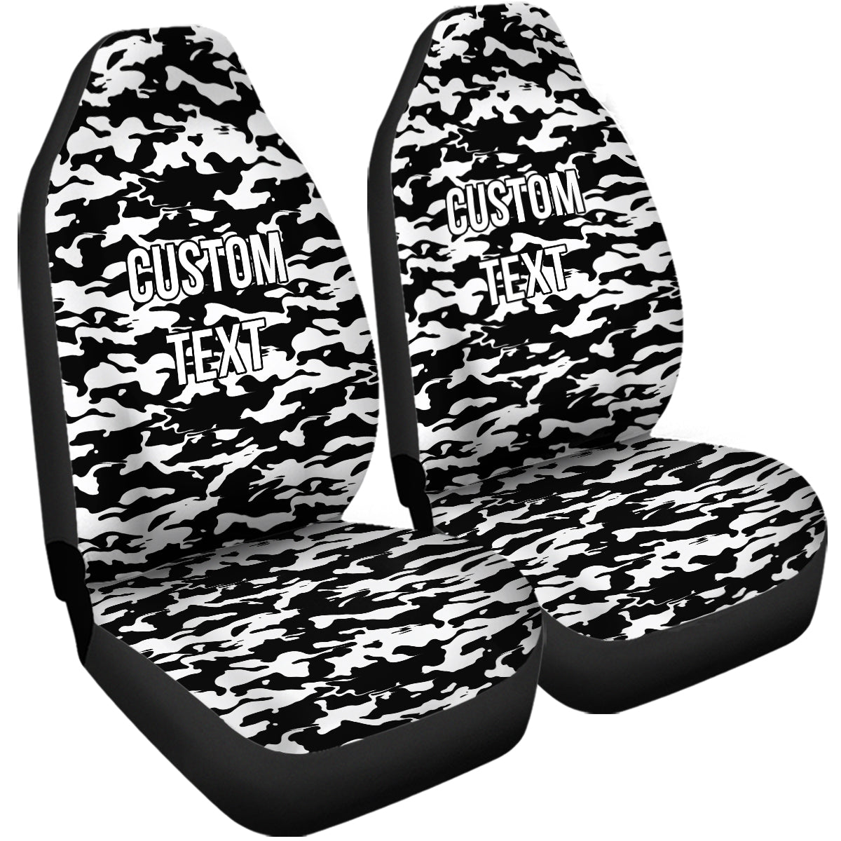 Personalized Custom Camo Car Seat Covers Black And White Camouflage Set of 2 Seat Protectors Universal Fit For Car SUV Bucket Seats, Camo 05 - Delicate Leather