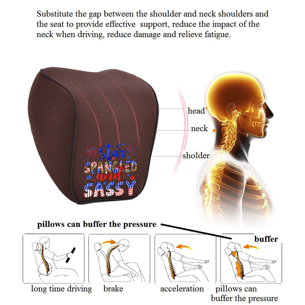 Star Spangled And Sassy Lumbar Support Cushion for Car and Headrest Neck Pillow Kit, Custom For Cars, Ergonomically Design for Car Seat, Car Accessories, 4th of July 06 - Delicate Leather