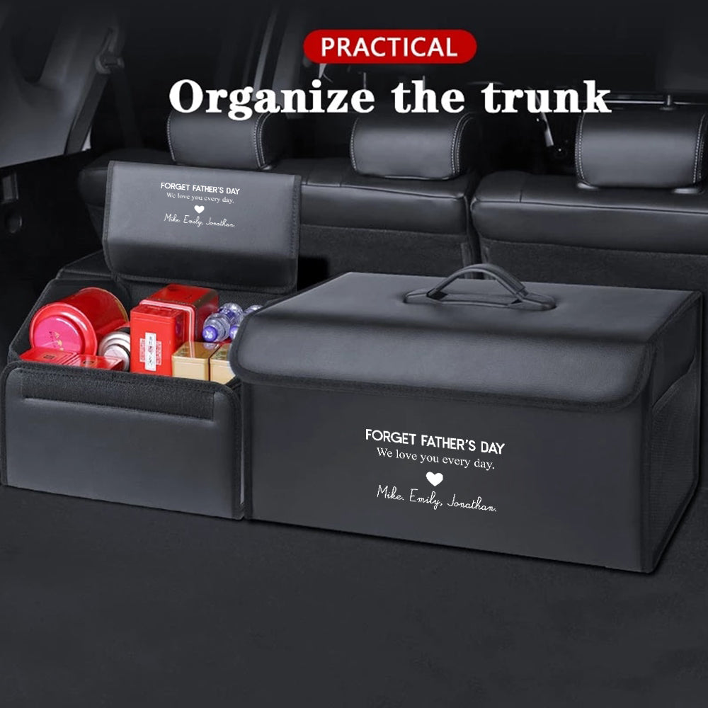 Personalized Foldable Trunk Storage Luggage Organizer Box, Custom-Fit For Car, SUV Trunk Organizer Van Cargo Carrier Caddy for Shopping, Camping Picnic, Home Garage, Gift for Daddy 09 - Delicate Leather