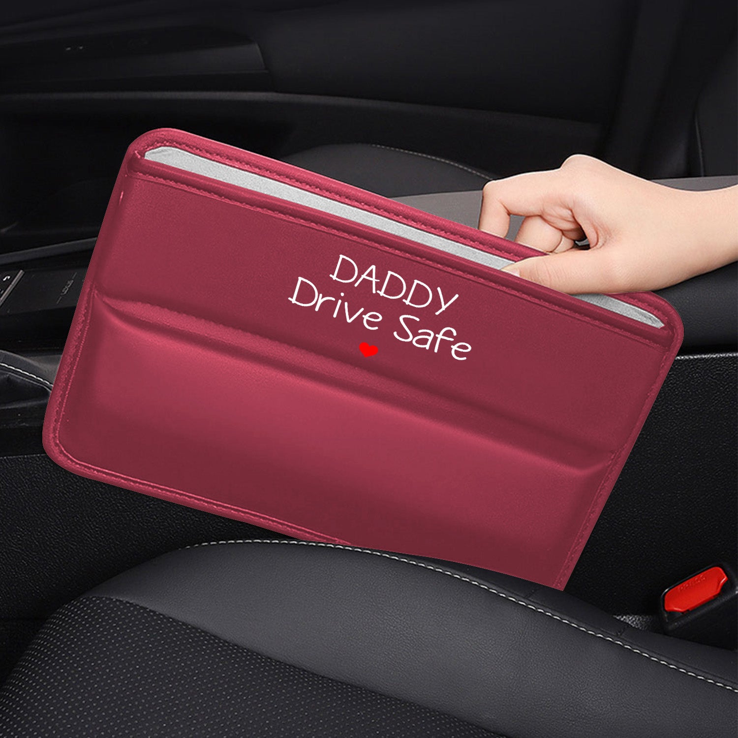 Car Seat Gap Filler Organizer, Custom FIt For Your Cars, Daddy Drive Safe, Multifunctional PU Leather Console Side Pocket Organizer for Cellphones, Cards, Wallets, Keys, Gift for Daddy - Delicate Leather