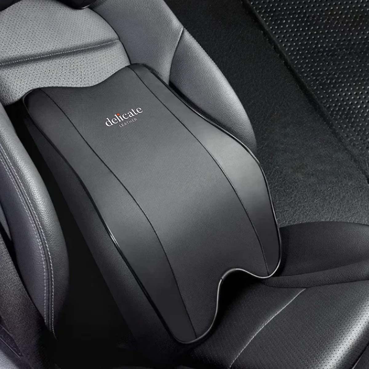 Delicate Leather 2/1PCS Car Headrest Neck Support Pillow with Breathable Memory Foam Rebound Guard and Universal Car Lumbar Pillow - Delicate Leather