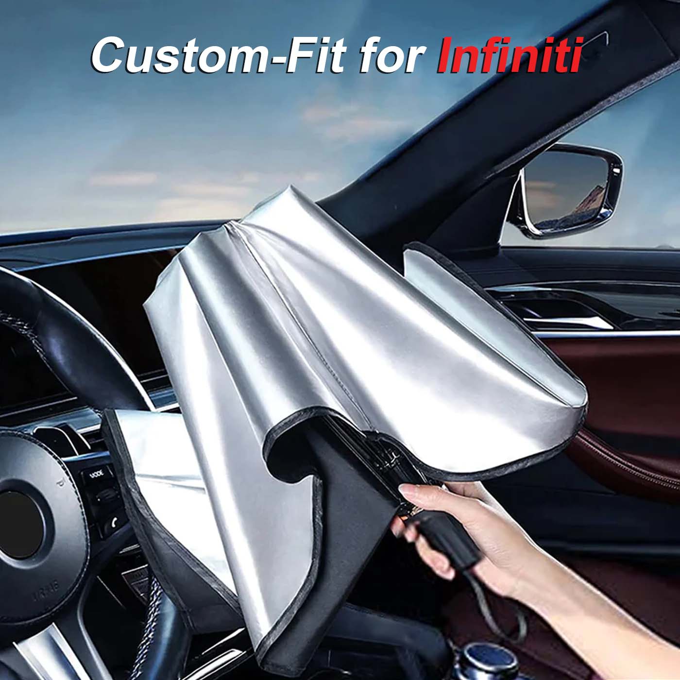 Custom-Fit for Infiniti Windshield Sun Shade, Foldable Windshield Sunshade Sun and UV Protection, Car Sun Shade Windshield - Delicate Leather