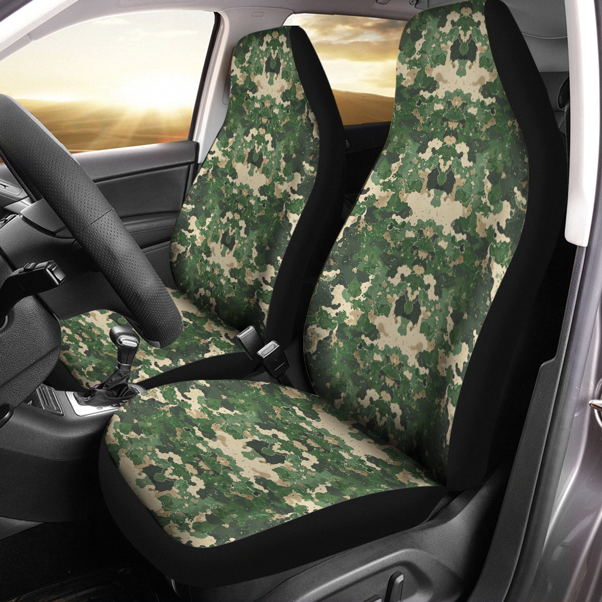 Camo Car Seat Covers Camouflage Set of 2 Seat Protectors Universal Fit For Car SUV Bucket Seats, Camo 0610 - Delicate Leather