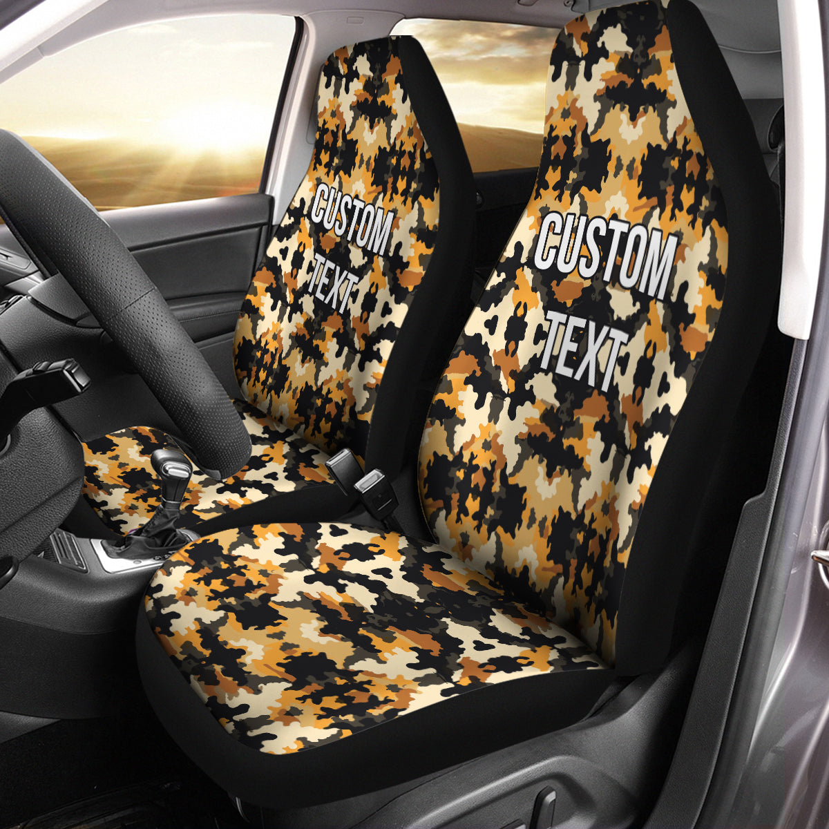 Personalized Custom Camo Car Seat Covers Yellow and Black Camouflage Set of 2 Seat Protectors Universal Fit For Car SUV Bucket Seats, Camo 11 - Delicate Leather