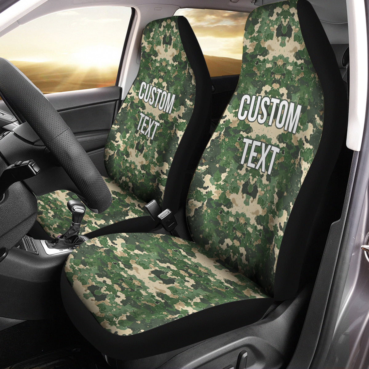 Personalized Custom Camo Car Seat Covers Green and White Camouflage Set of 2 Seat Protectors Universal Fit For Car SUV Bucket Seats, Camo 10 - Delicate Leather