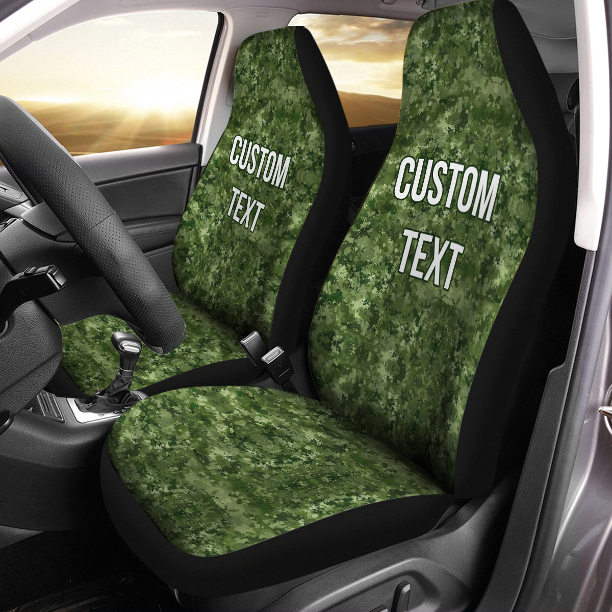 Personalized Custom Camo Car Seat Covers Green Camouflage Set of 2 Seat Protectors Universal Fit For Car SUV Bucket Seats, Camo 06 - Delicate Leather