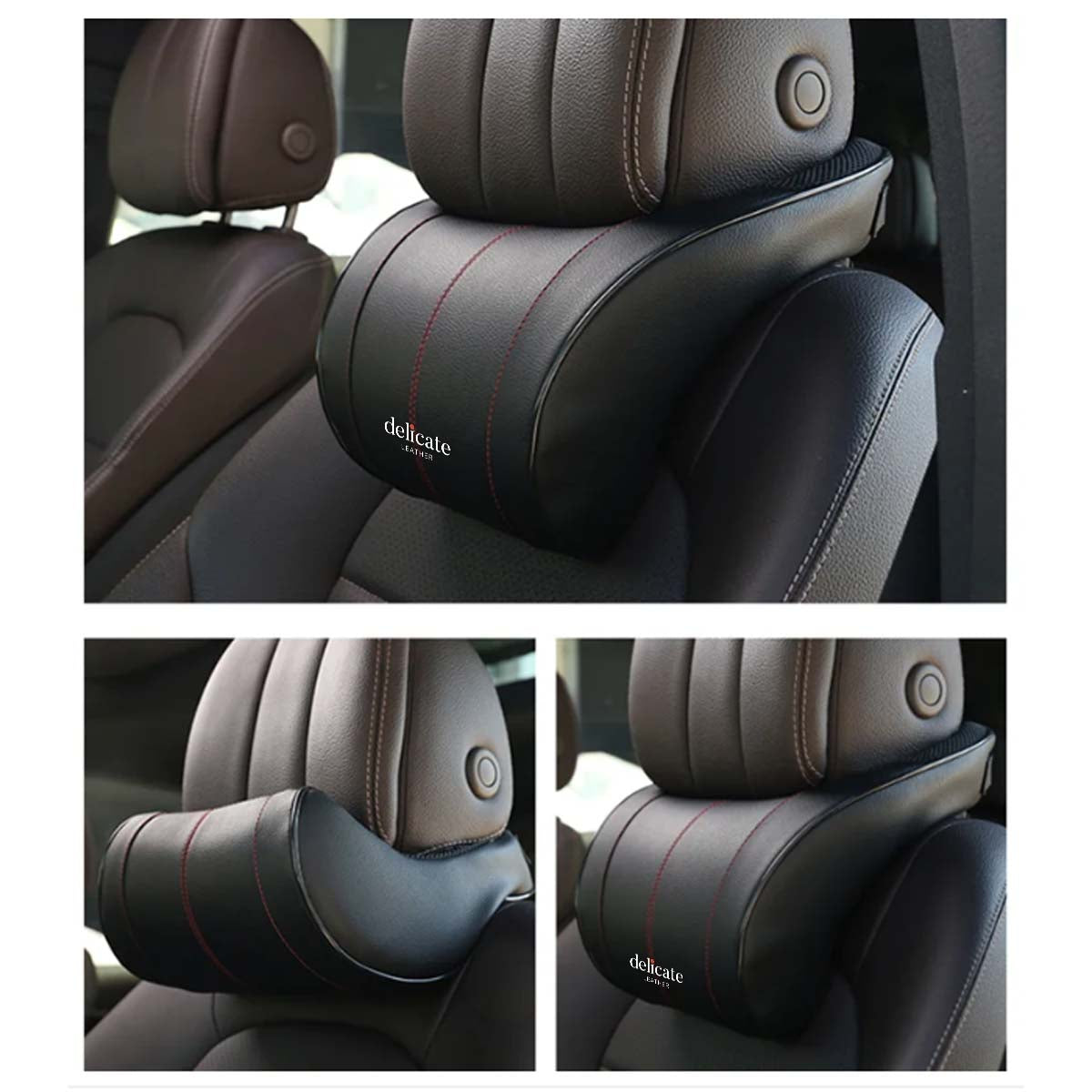 Premium PU Leather Auto Car Neck Pillow: Memory Foam Neck Rest Seat Headrest Cushion Pad - High-Quality, Available in 3 Stylish Colors, Sold as a Single Piece - Delicate Leather