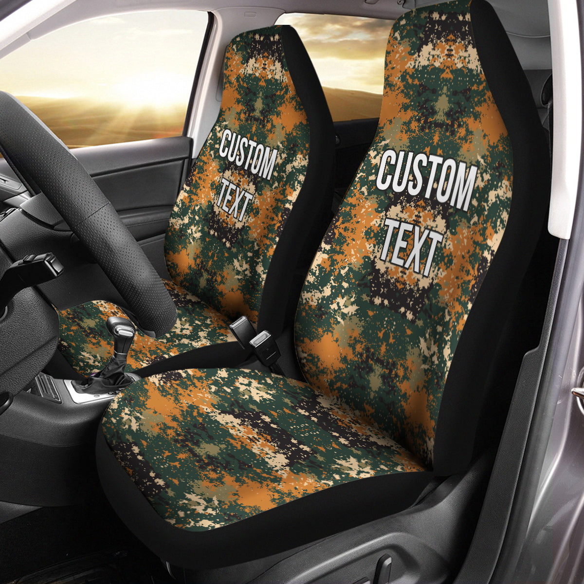 Personalized Custom Camo Car Seat Covers Green and Orange Camouflage Set of 2 Seat Protectors Universal Fit For Car SUV Bucket Seats, Camo 09