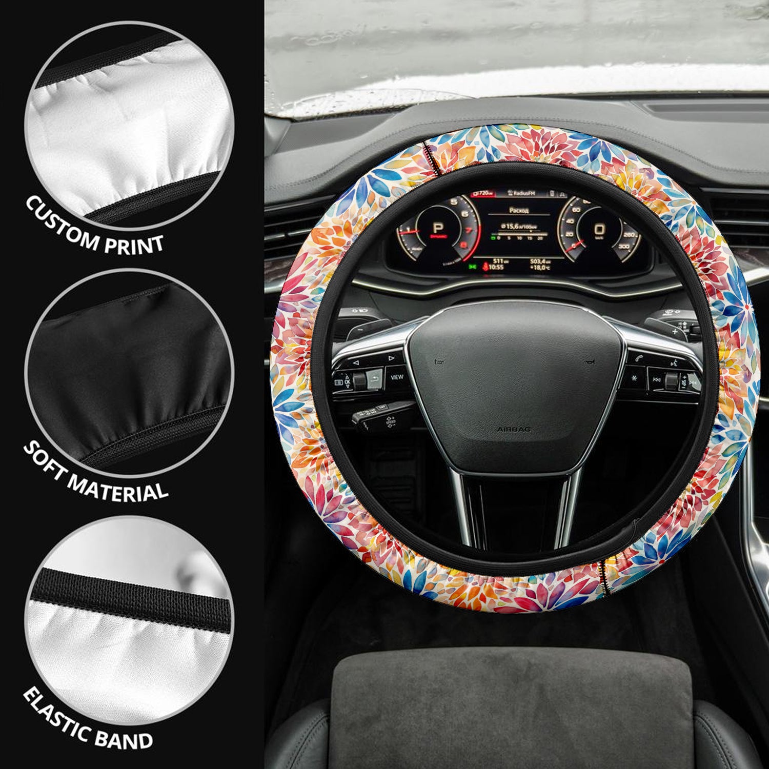 Mandala  Boho Car Steering Wheel Cover Update Version, Forest Botanical Custom-Fit for Car, Premium Leather Car Steering Wheel Cover , Car Accessories, Boho 05 - Delicate Leather