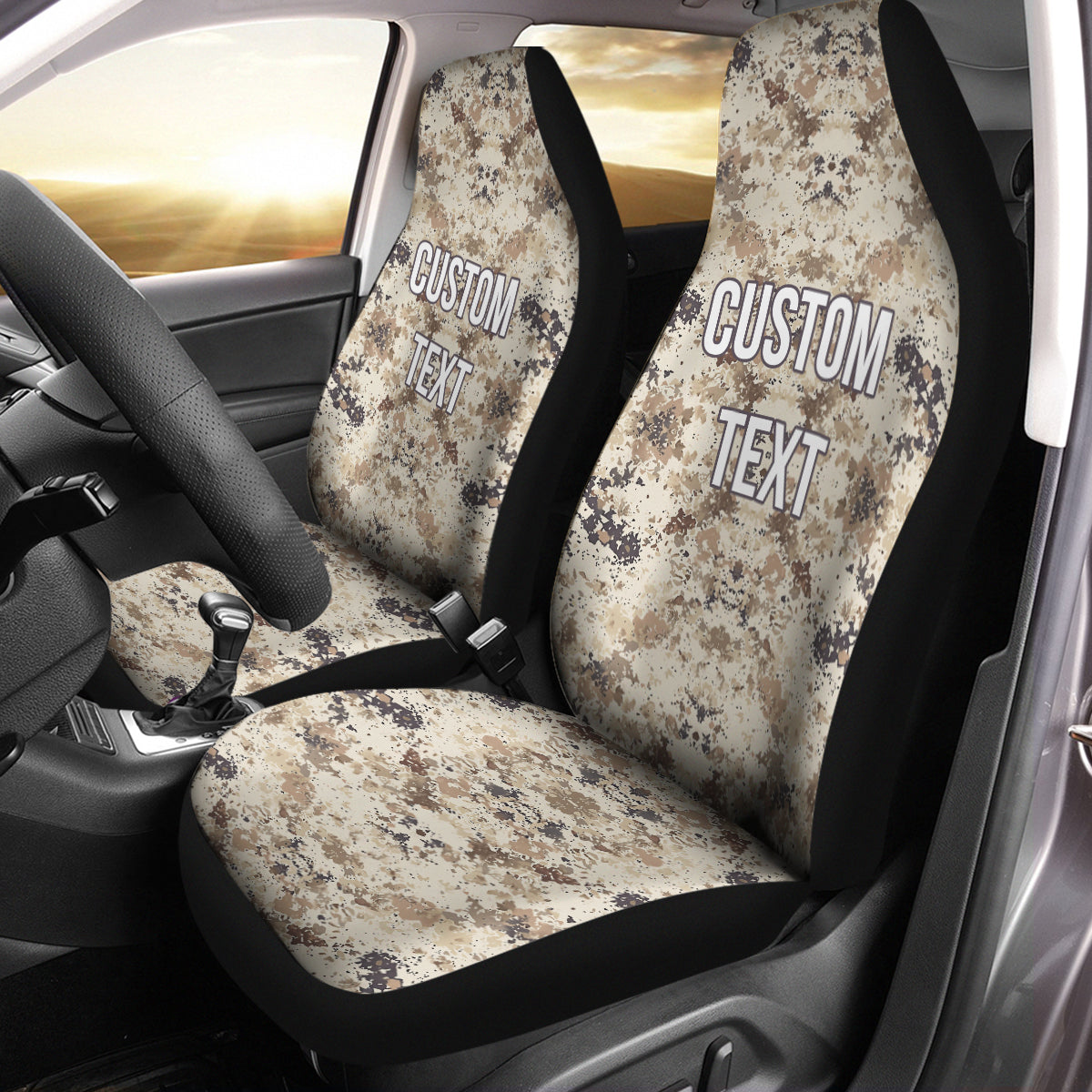 Personalized Custom Camo Car Seat Covers Beige Camouflage Set of 2 Seat Protectors Universal Fit For Car SUV Bucket Seats, Camo 07 - Delicate Leather
