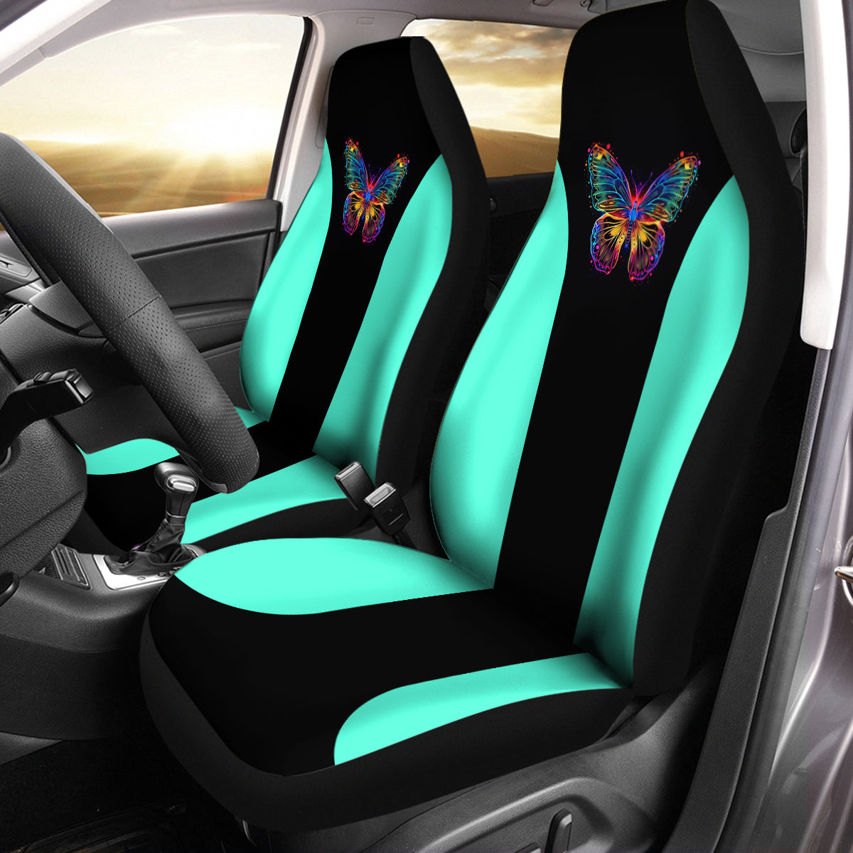 Outlet Blue 3D Air Mesh Front Seat Covers,Reflective Colorful Butterfly Bucket Seat Covers with Airbag Compatible,High Back Seat Covers Universal Fit for Cars,Truck, SUV - Delicate Leather