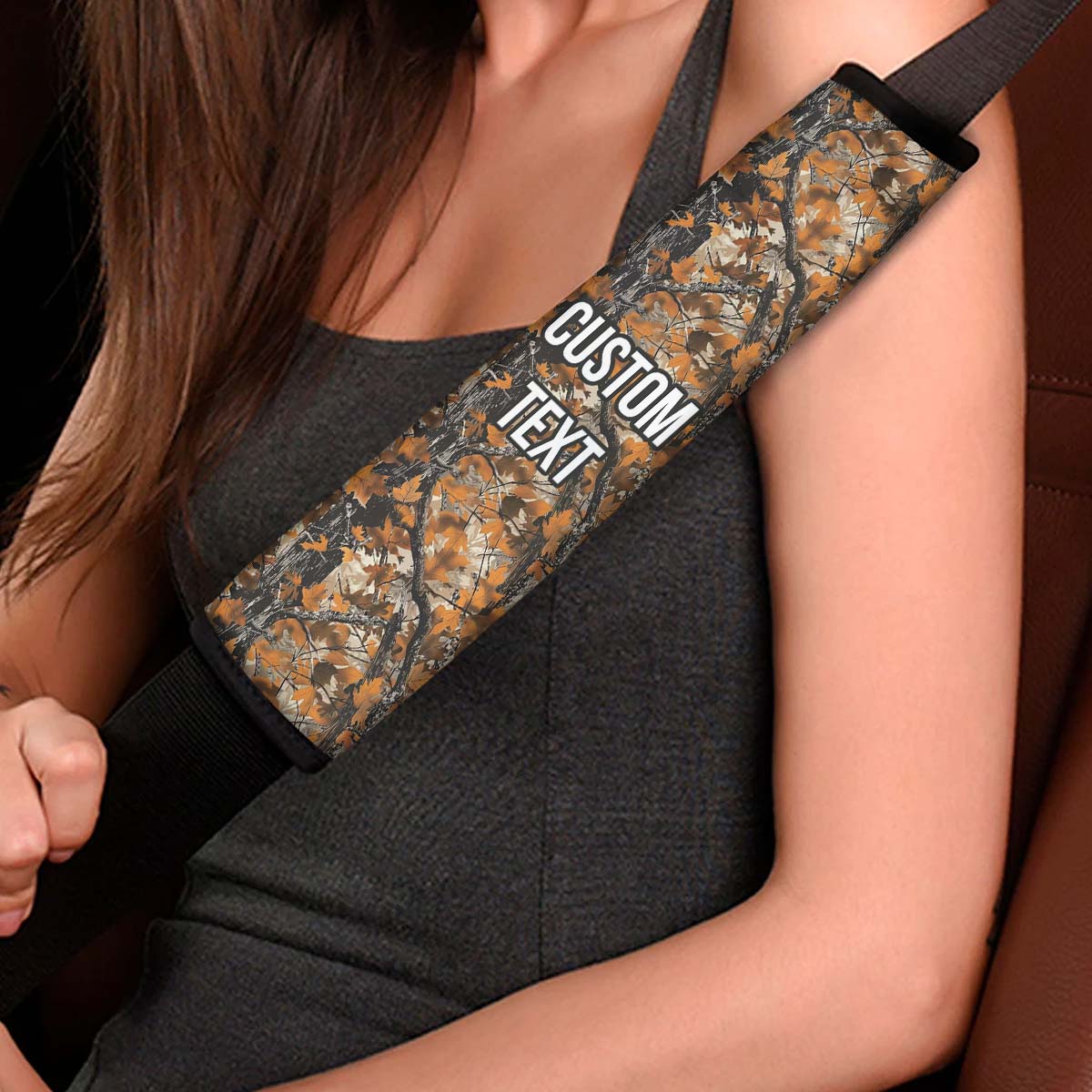 Personalized Custom Camo Seat Belt Covers (2PCS) Orange Camo Camouflage, Microfiber Leather Seat Belt Shoulder Pads for More Comfortable Driving, Camo 13 - Delicate Leather