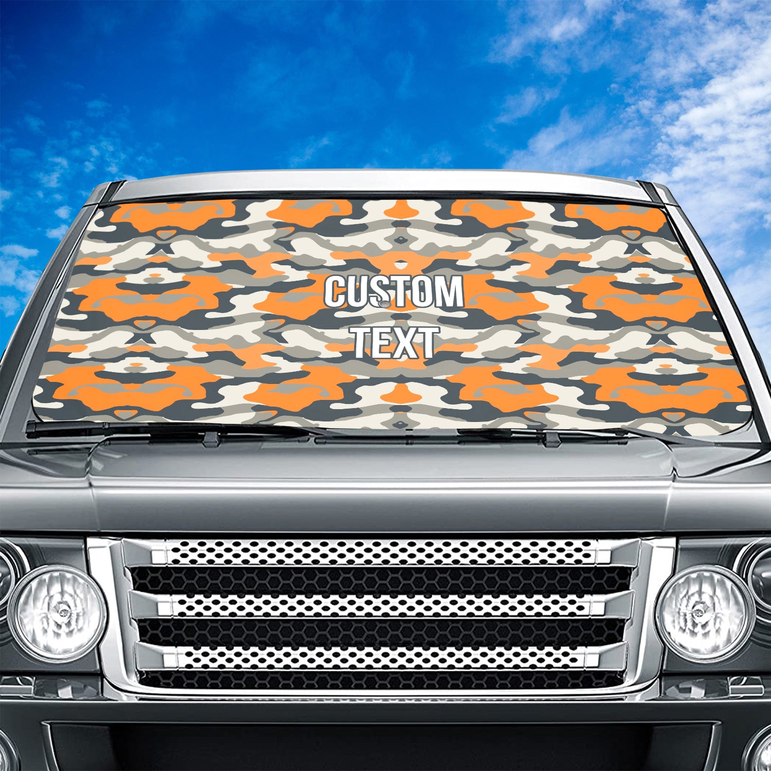 Personalized Custom Camo Car Windshield Sunshade, Gray And Orange Camo Camouflage, Fit with all car, UV Rays and Heat Sun Visor Protector Foldable Sun Shade Umbrella, Camo 01