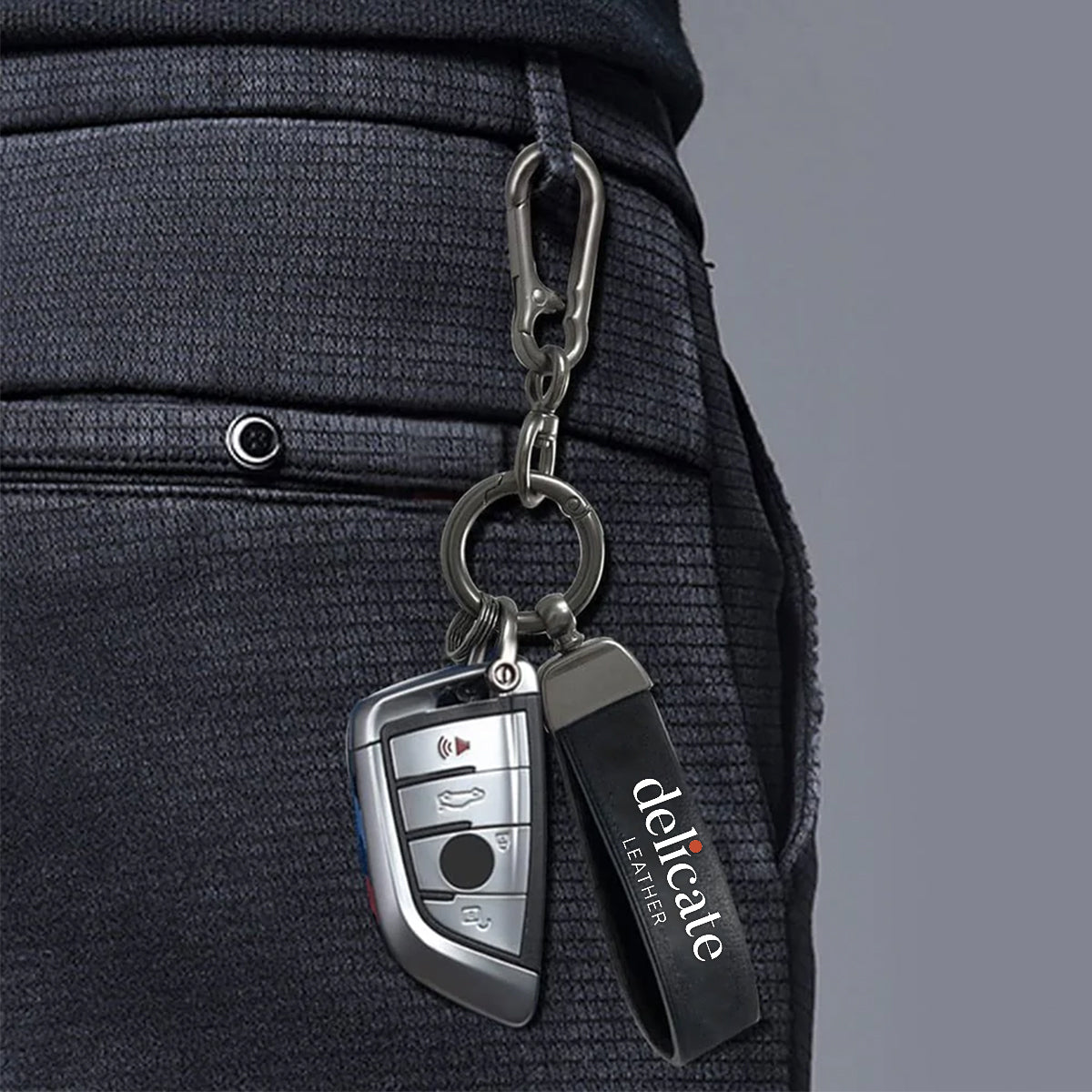 4PCS Car Valve Stem Caps and Genuine Leather Keychain for Car Key Chain Driver Gift, Black - Delicate Leather