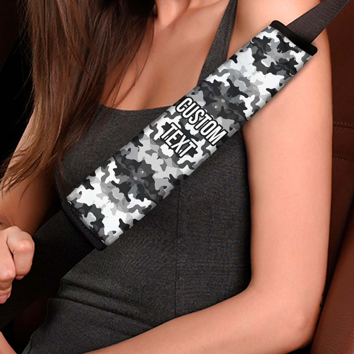 Personalized Custom Camo Seat Belt Covers (2PCS) Black And White Camouflage, Microfiber Leather Seat Belt Shoulder Pads for More Comfortable Driving, Camo 03