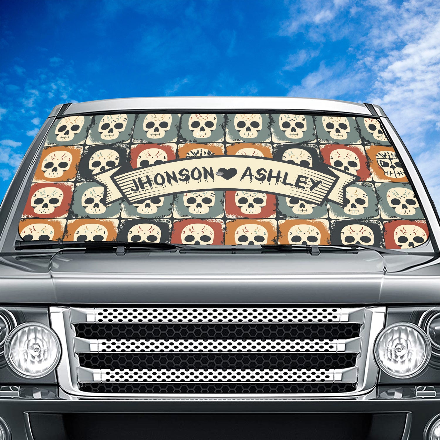 Personalized Happy Halloween Car Windshield Sunshade, Cute Doodle Ghost, Fit with all car, UV Rays and Heat Sun Visor Protector Foldable Sun Shade Umbrella, Halloween 03 - Delicate Leather