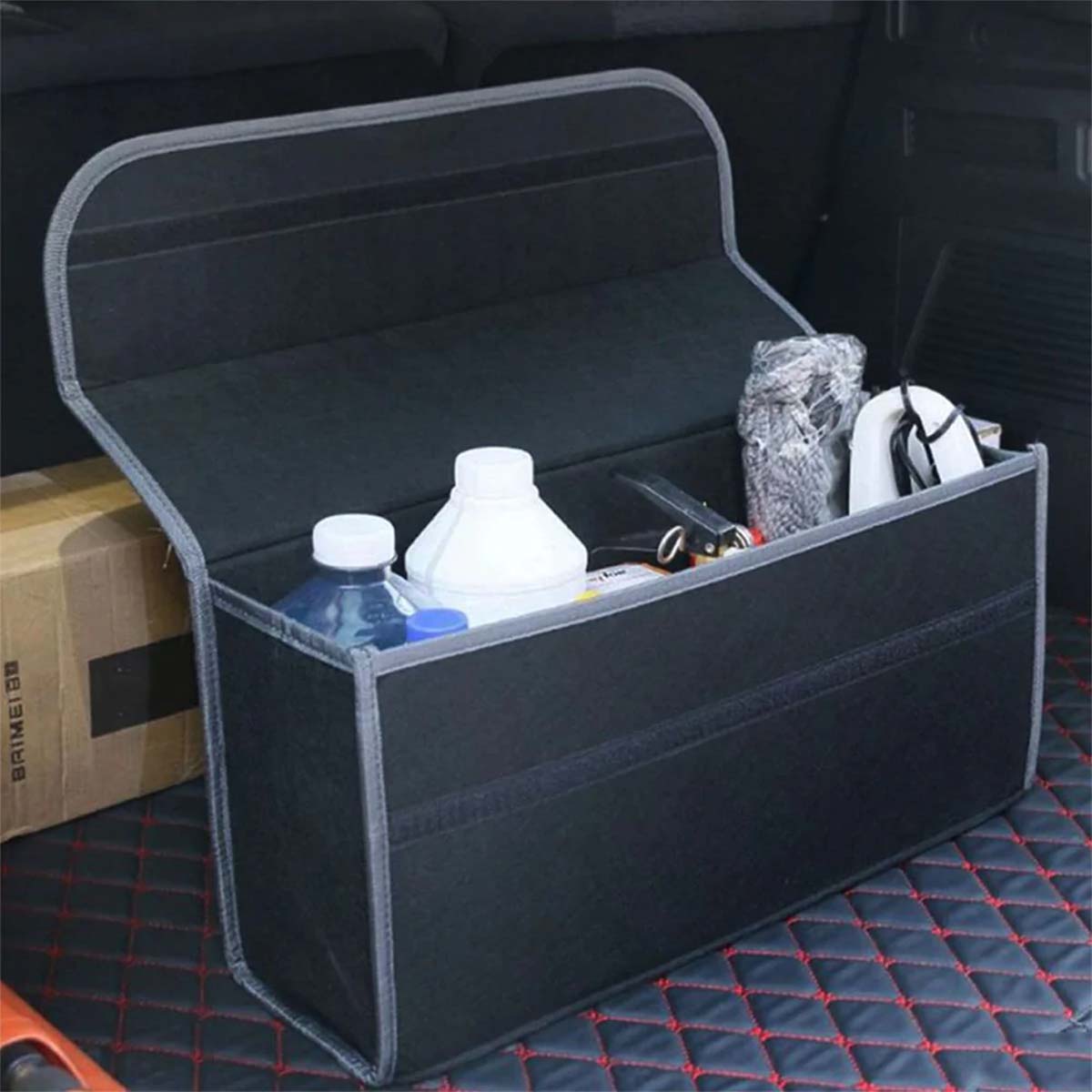 Delicate Leather Soft Felt Car Bag Organizer Folding Car Storage Box Non Slip Fireproof Car Trunk Organizer, Custom For Your Cars, Car Accessories WQ12990