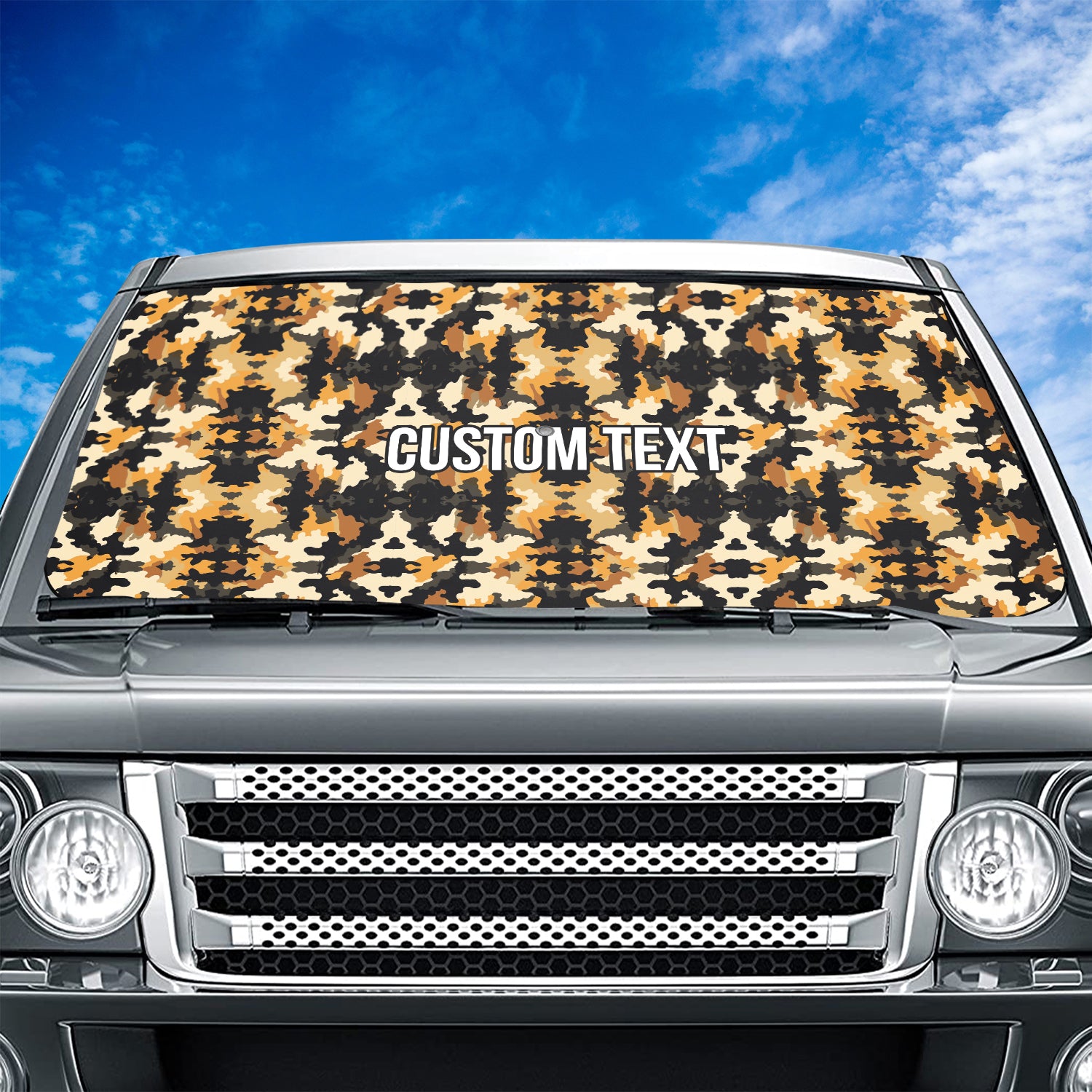 Personalized Custom Camo Car Windshield Sunshade, Yellow And Black Camouflage, Fit with all car, UV Rays and Heat Sun Visor Protector Foldable Sun Shade Umbrella, Camo 11 - Delicate Leather