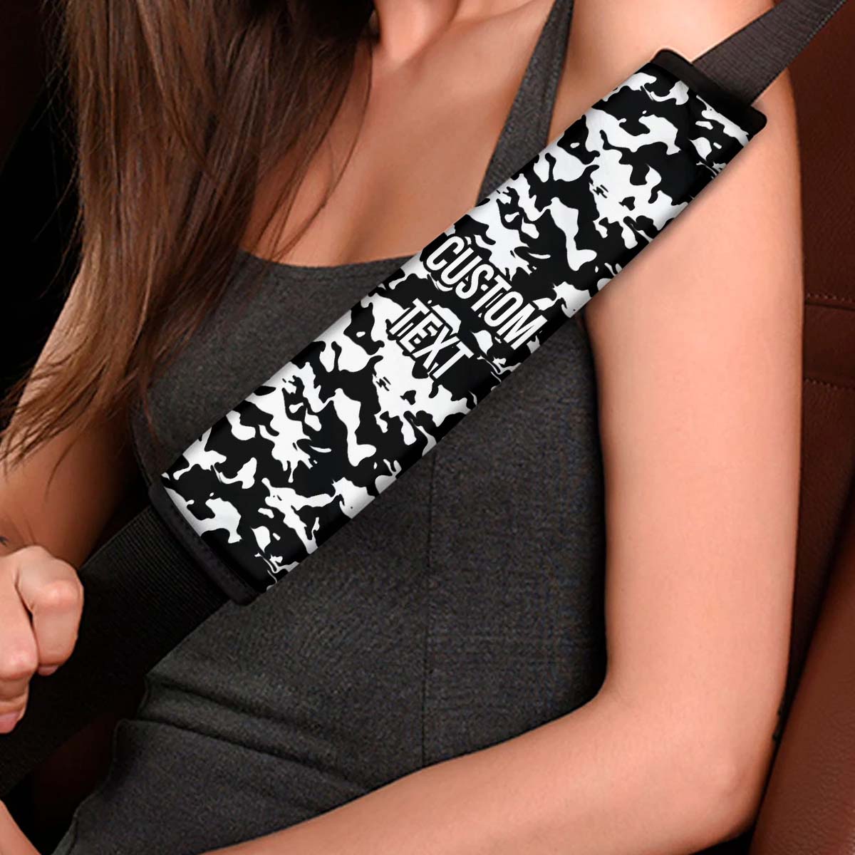 Personalized Custom Camo Seat Belt Covers (2PCS) Black And White Camouflage, Microfiber Leather Seat Belt Shoulder Pads for More Comfortable Driving, Camo 05 - Delicate Leather