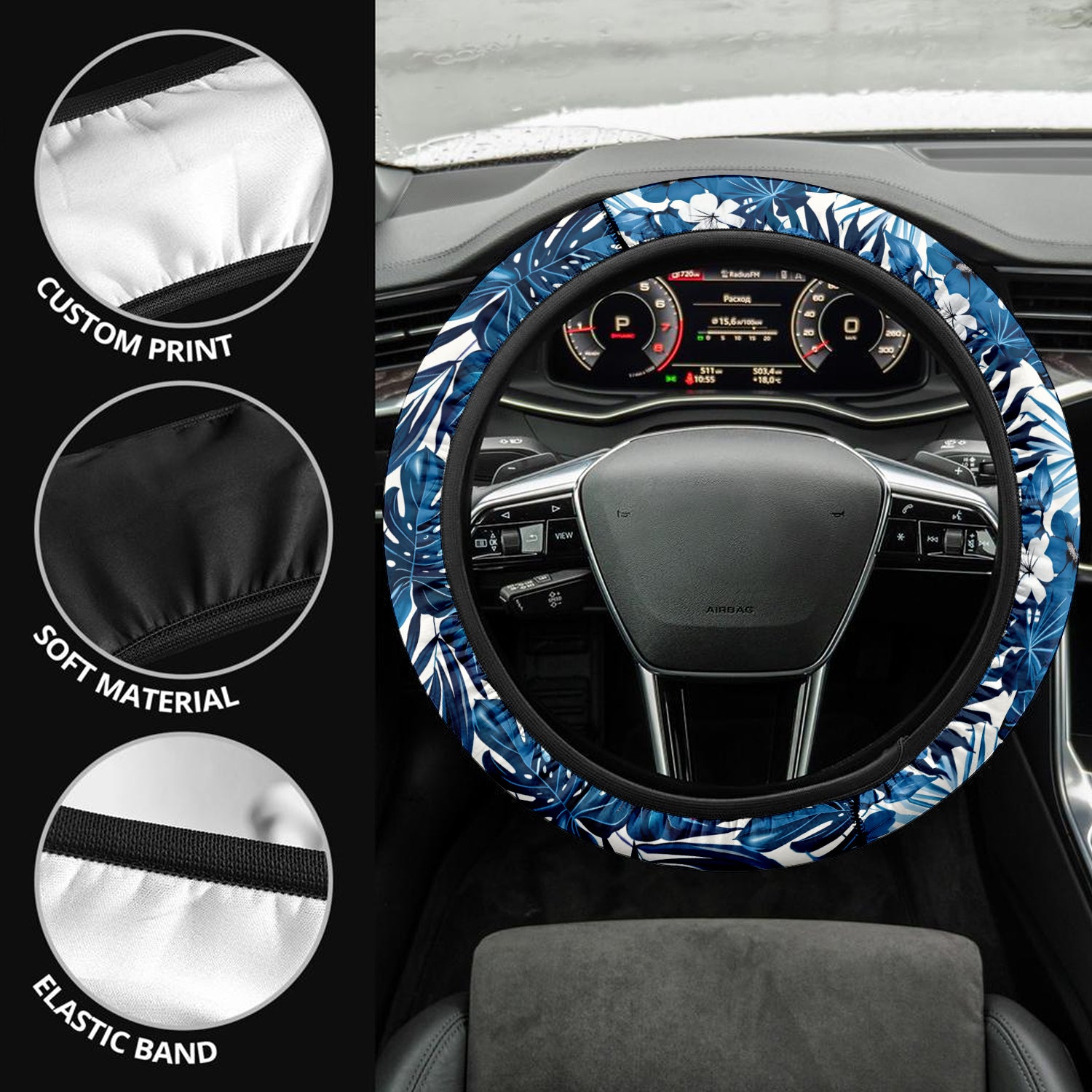 Tropical Rainforest, Forest Botanical, Car Steering Wheel Cover Update Version, Forest Botanical Custom-Fit for Car, Premium Leather Car Steering Wheel Cover , Car Accessories, Tropical 06 - Delicate Leather